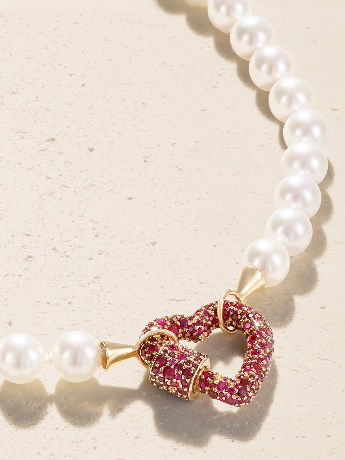Marla Aaron Heartlock 14-karat Yellow Gold, Ruby And Pearl Necklace
