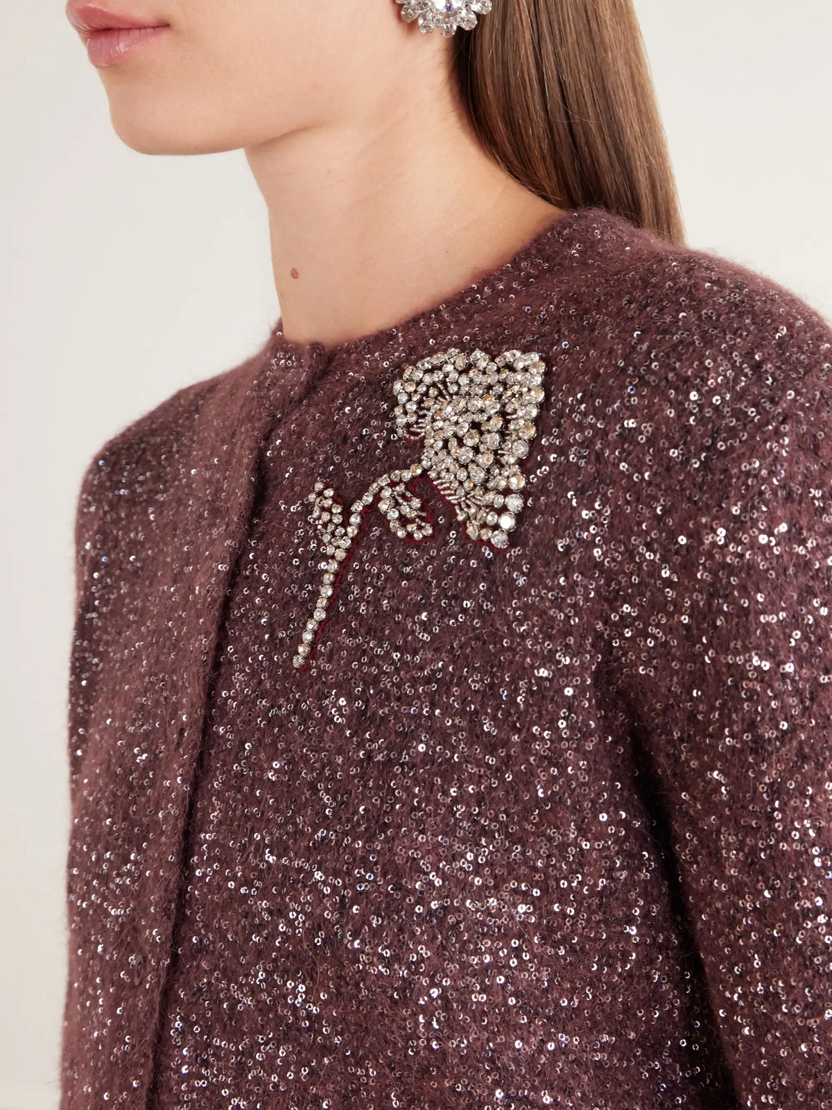 Erdem Crystal-embellished Cropped Sequined Alpaca-blend Cardigan