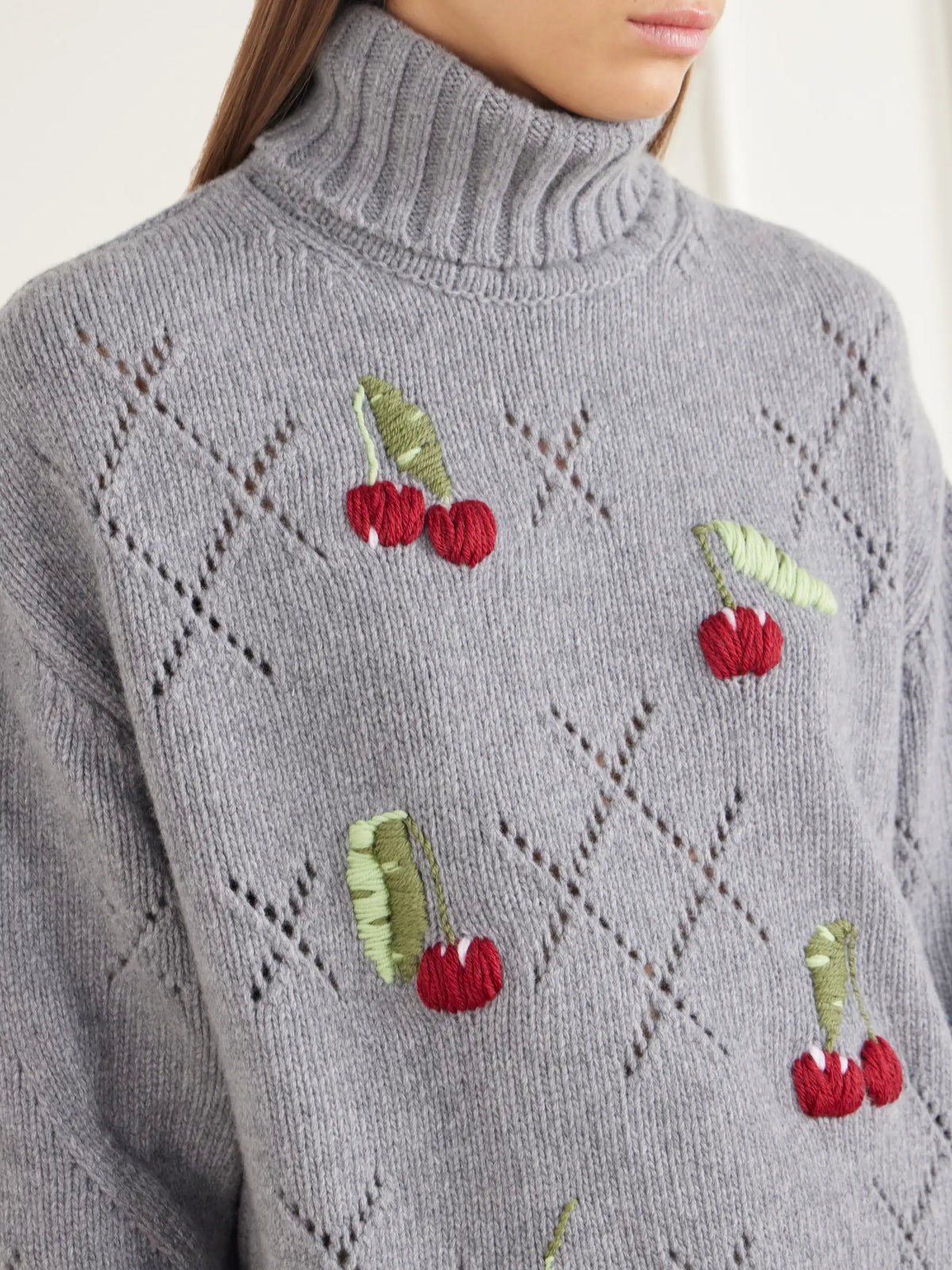 BERNADETTE Sharon Embroidered Pointelle-knit Wool Turtleneck Sweater