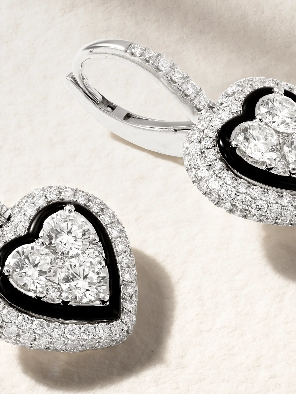 Heart 18-karat White Gold, Diamond And Enamel Hoop Earrings