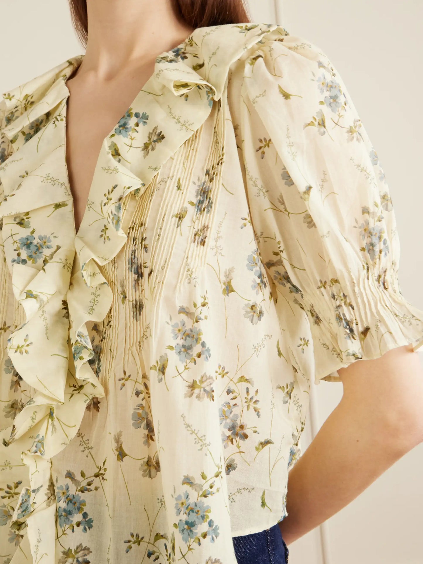 Henri Ruffled Pintucked Organic Cotton-voile Top