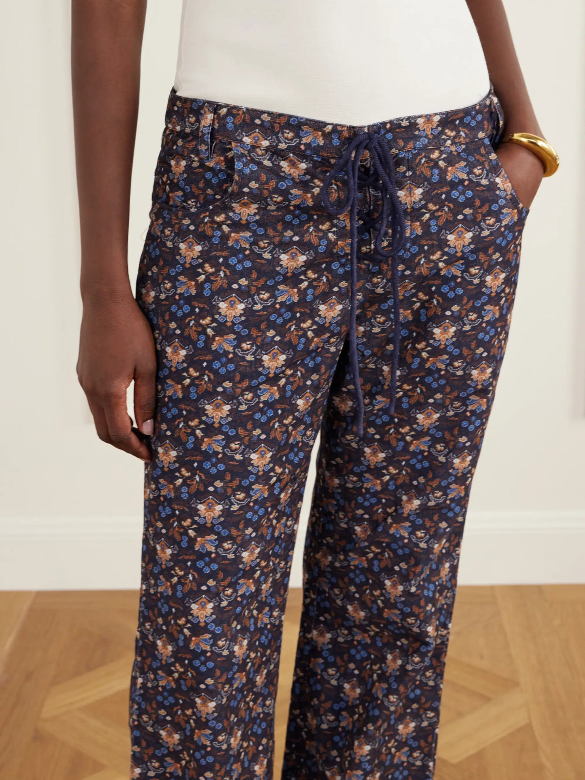 ALIX OF BOHEMIA Cooper Indigo Kilim Floral-print Cotton-corduroy Flared Pants