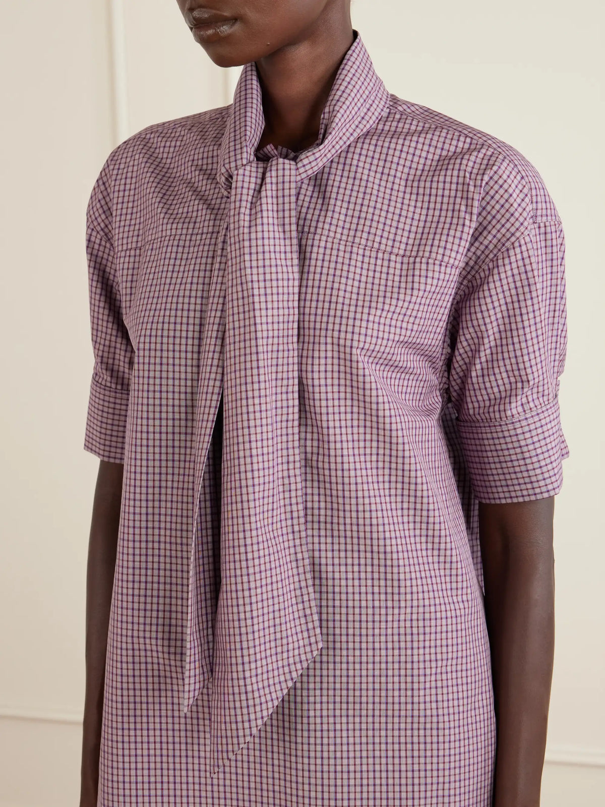 Tie-detailed Checked Cotton-poplin Blouse