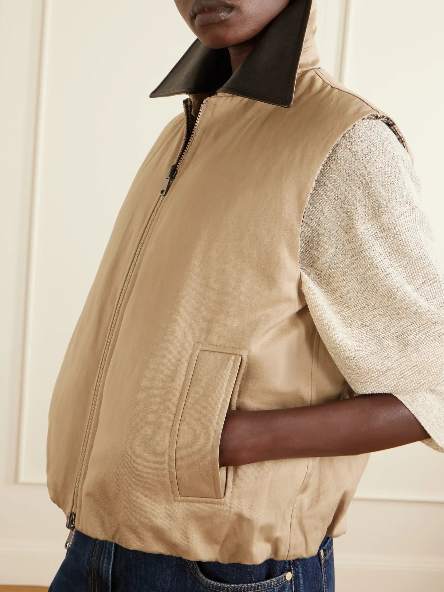 Reversible Checked Padded Cotton And Linen Gilet