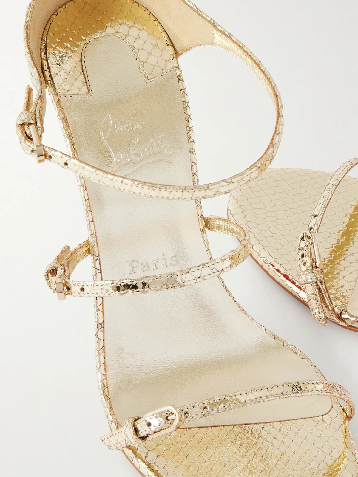 Millennium Buckled Pyhton-effect Metallic Leather Sandals