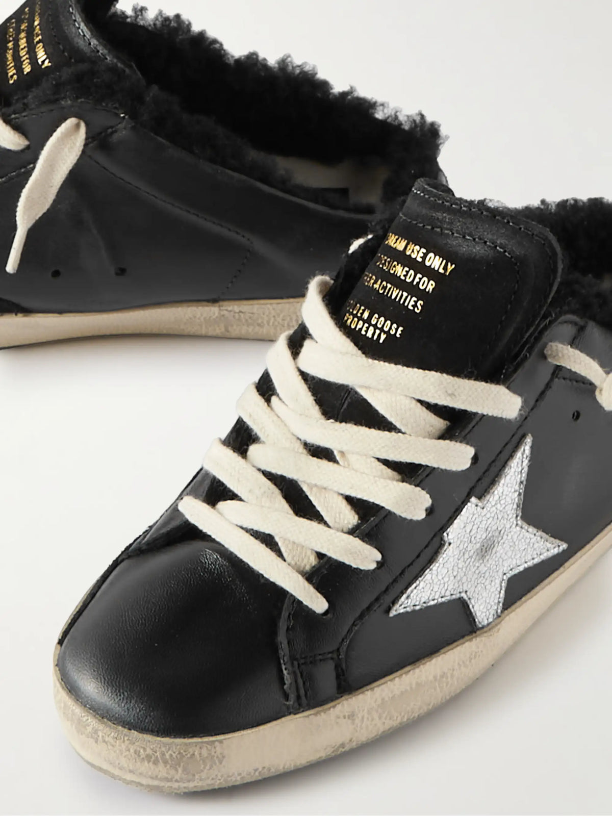 Super-star Sabot Distressed Shearling-lined Leather Slip-on Sneakers