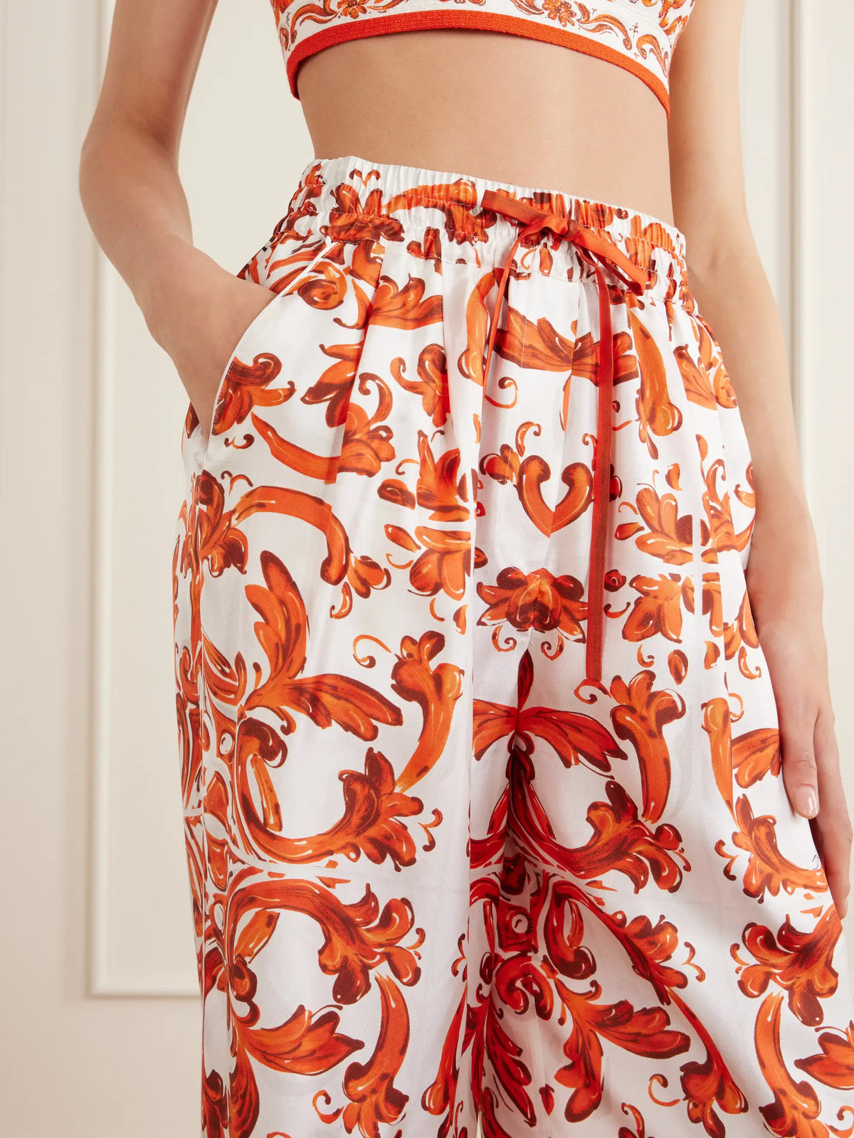 Dolce & Gabbana Printed Silk-twill Wide-leg Pants