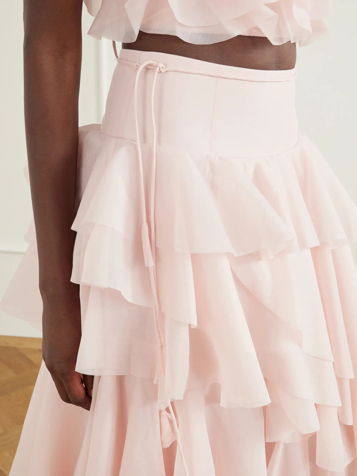 Aje Villa Ruffled Organza Midi Skirt