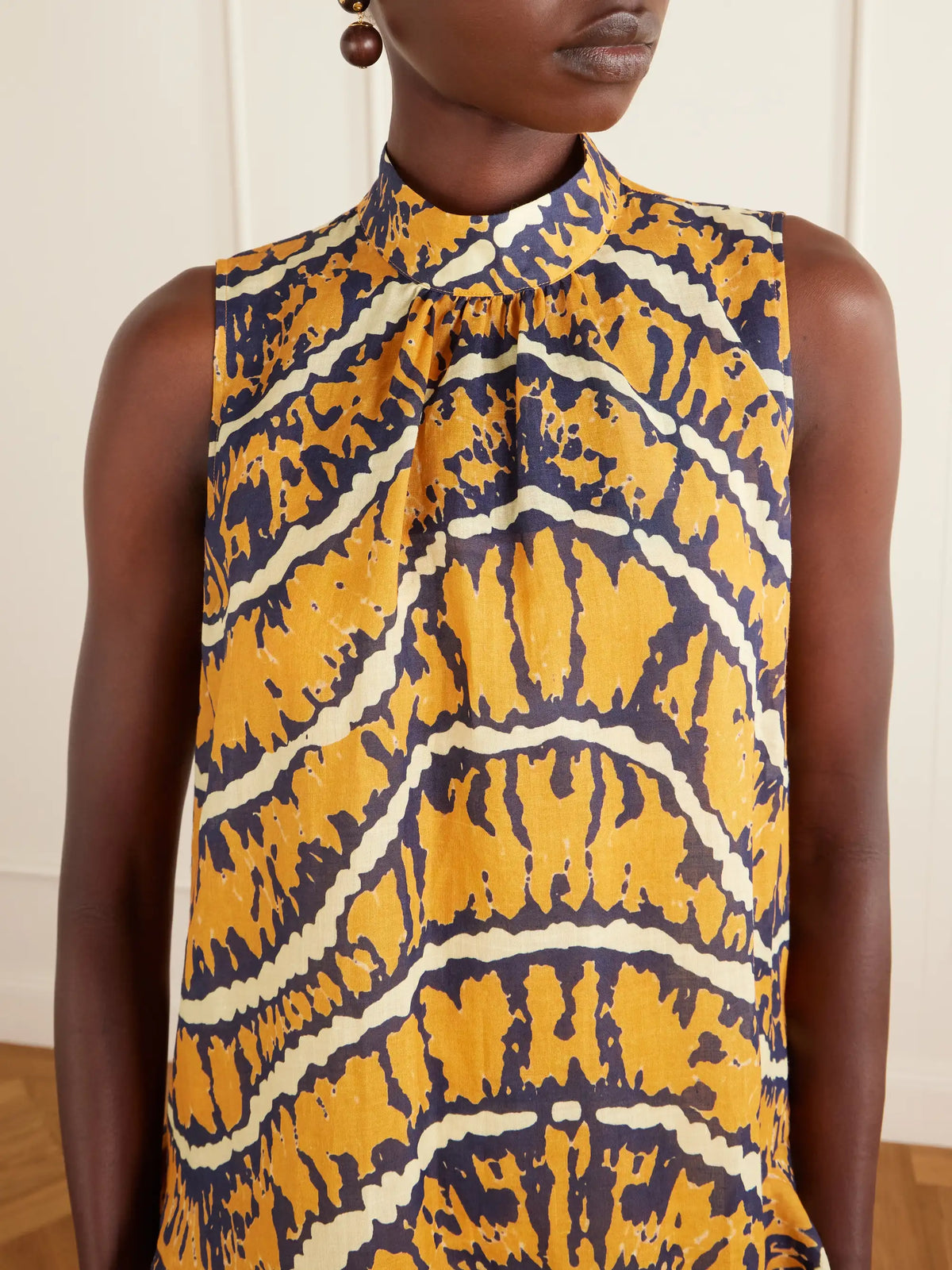 Ripple Tiered Printed Ramie Mini Dress