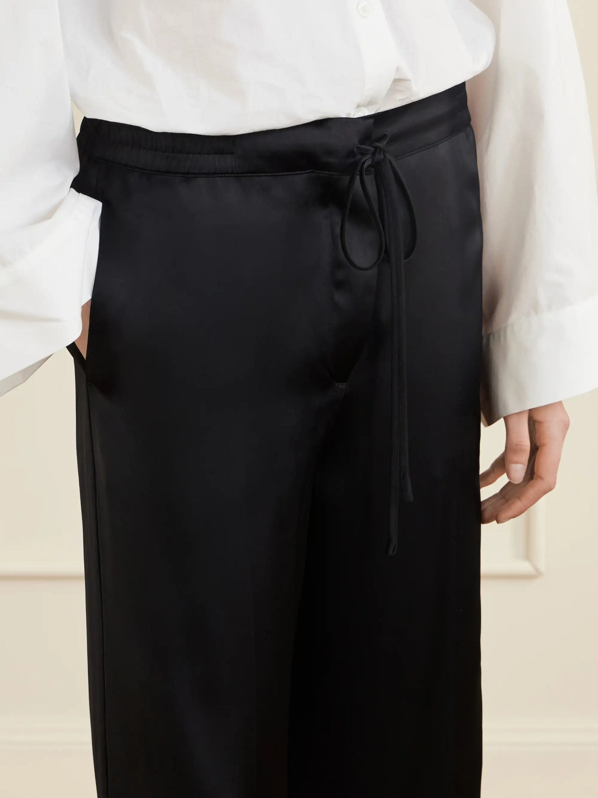 Drawstring Wide-leg Satin Pants