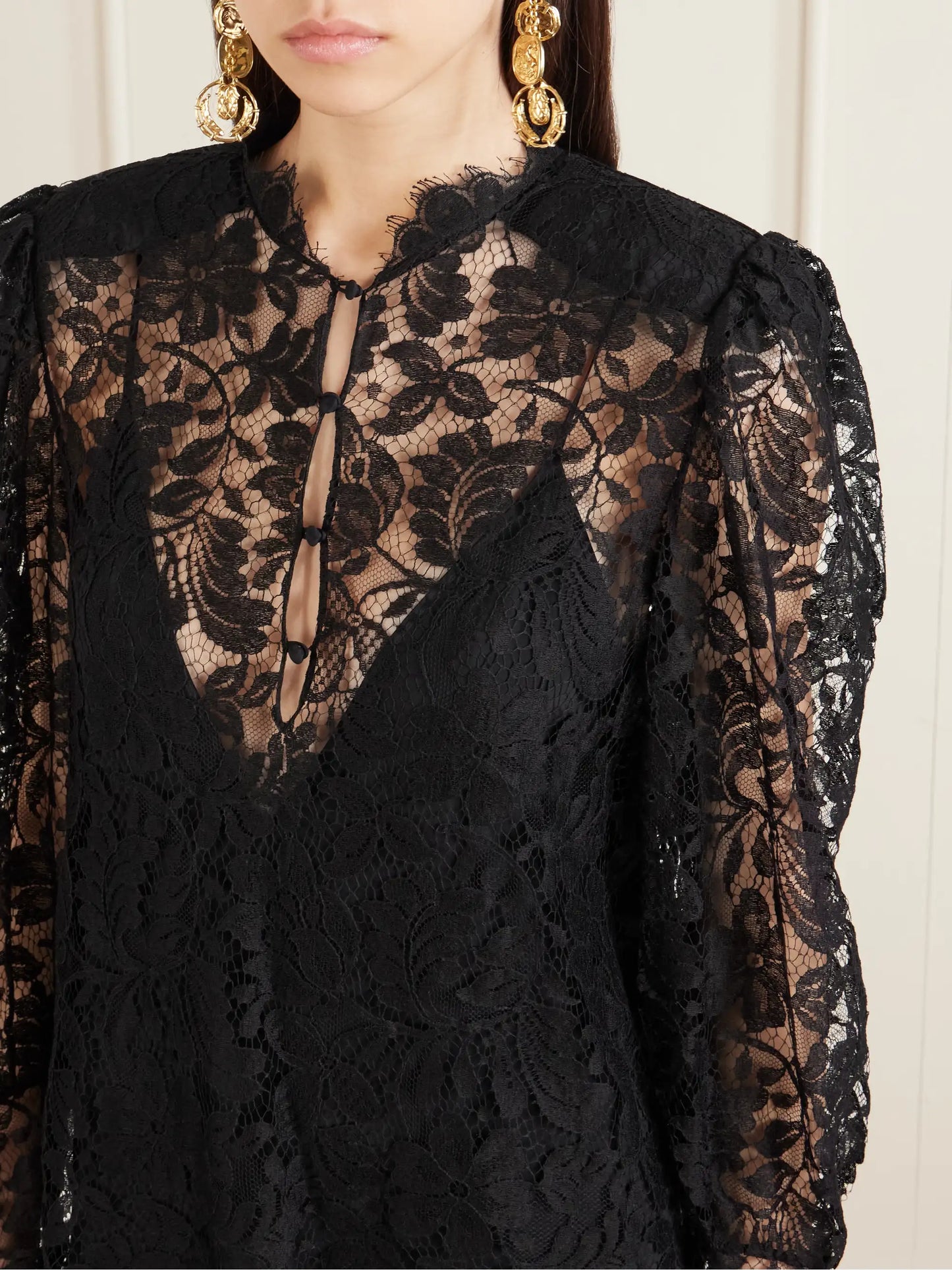 Floral Cotton-blend Lace Mini Dress