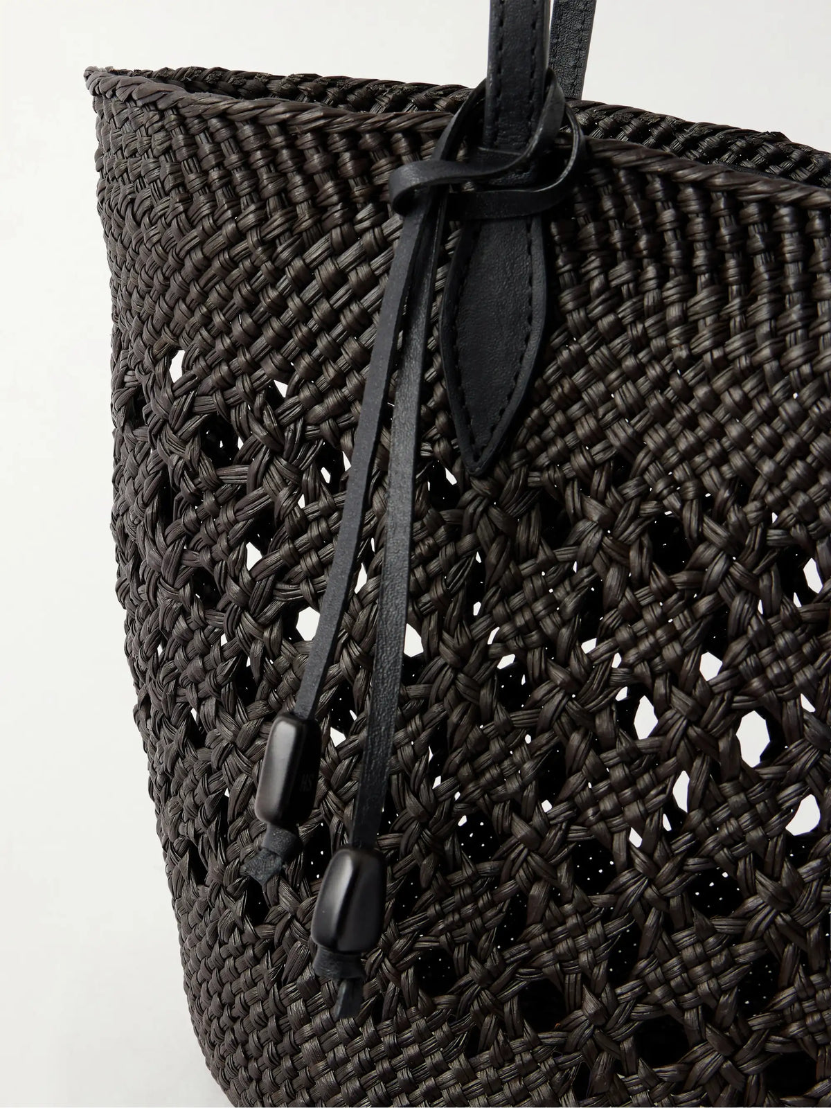 Lattice Basket Leather-trimmed Raffia Tote