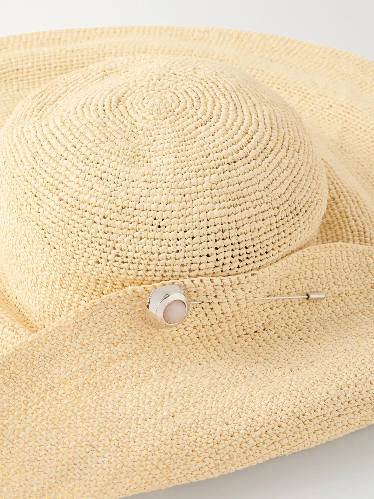 Cleo Pin-detail Straw-chrochet Wide-brim Hat