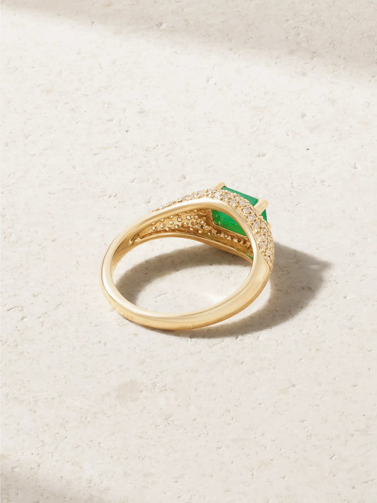 Claudia 14-karat Gold, Diamond And Emerald Signet Ring