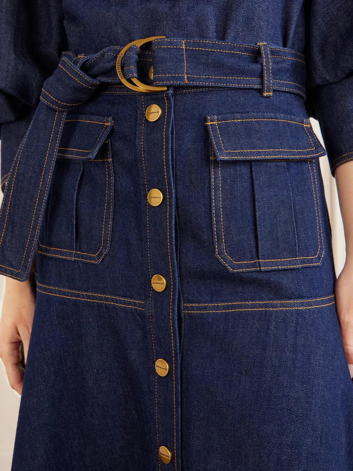 Zimmermann Belted Denim Midi Skirt