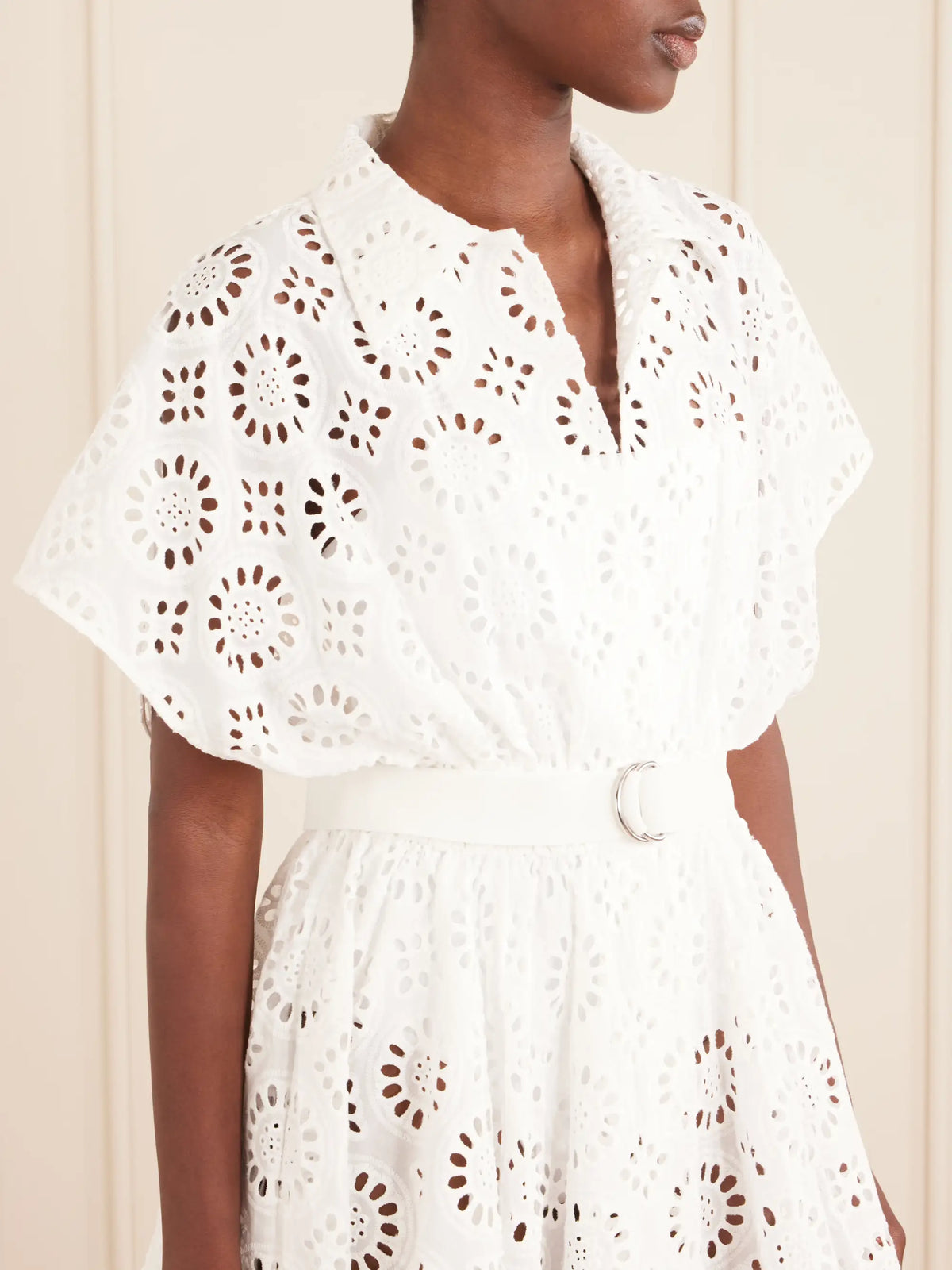 Belted Broderie Anglaise Cotton Mini Dress