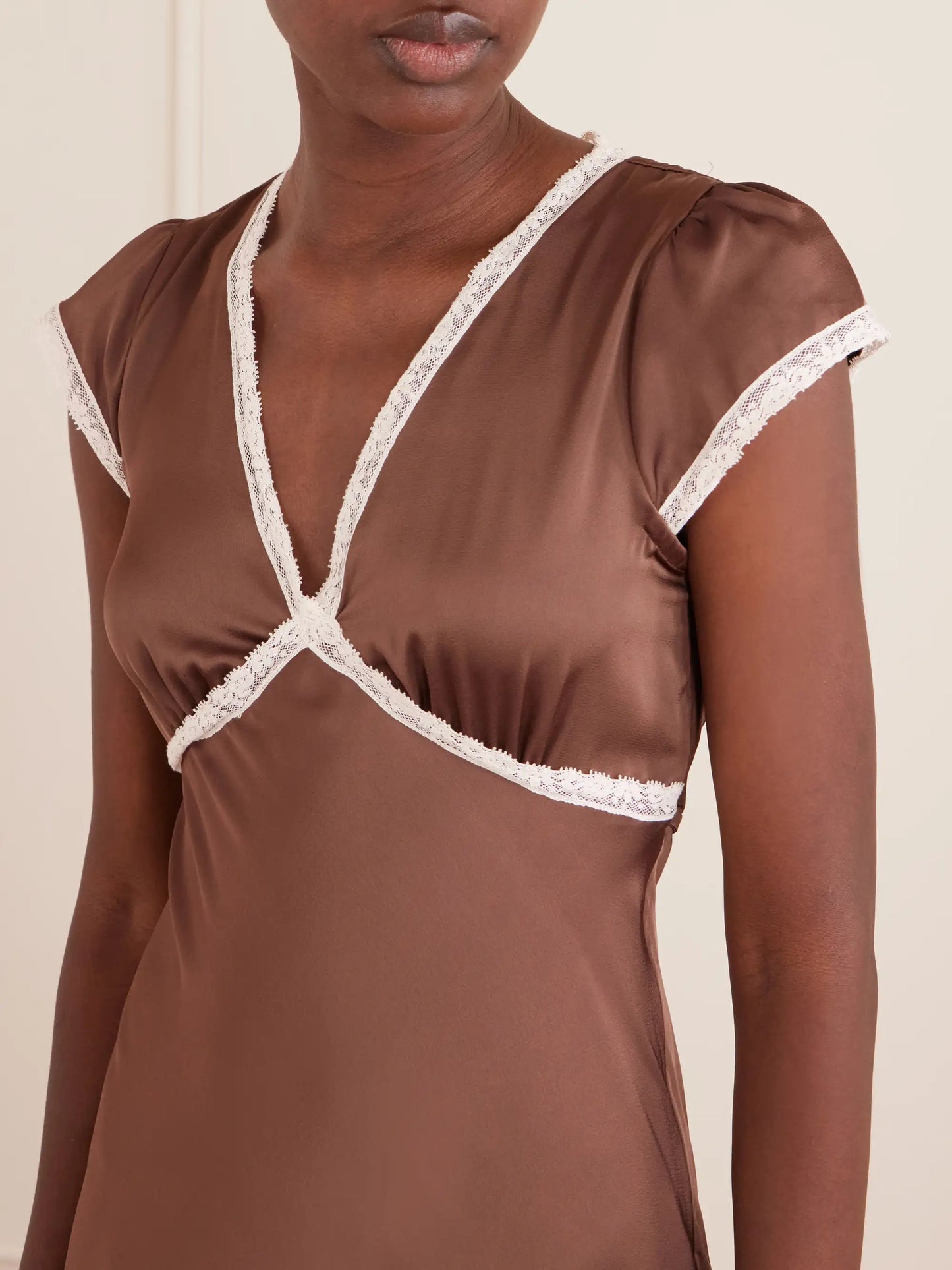 Elvira Lace-trimmed Satin Midi Dress