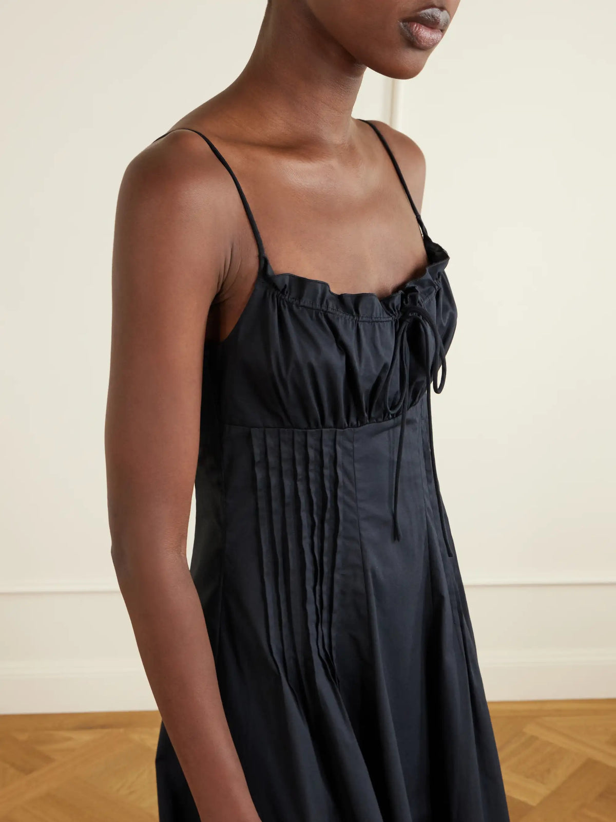 Margi Ruffled Pleated Cotton-stretch Poplin Midi Dress