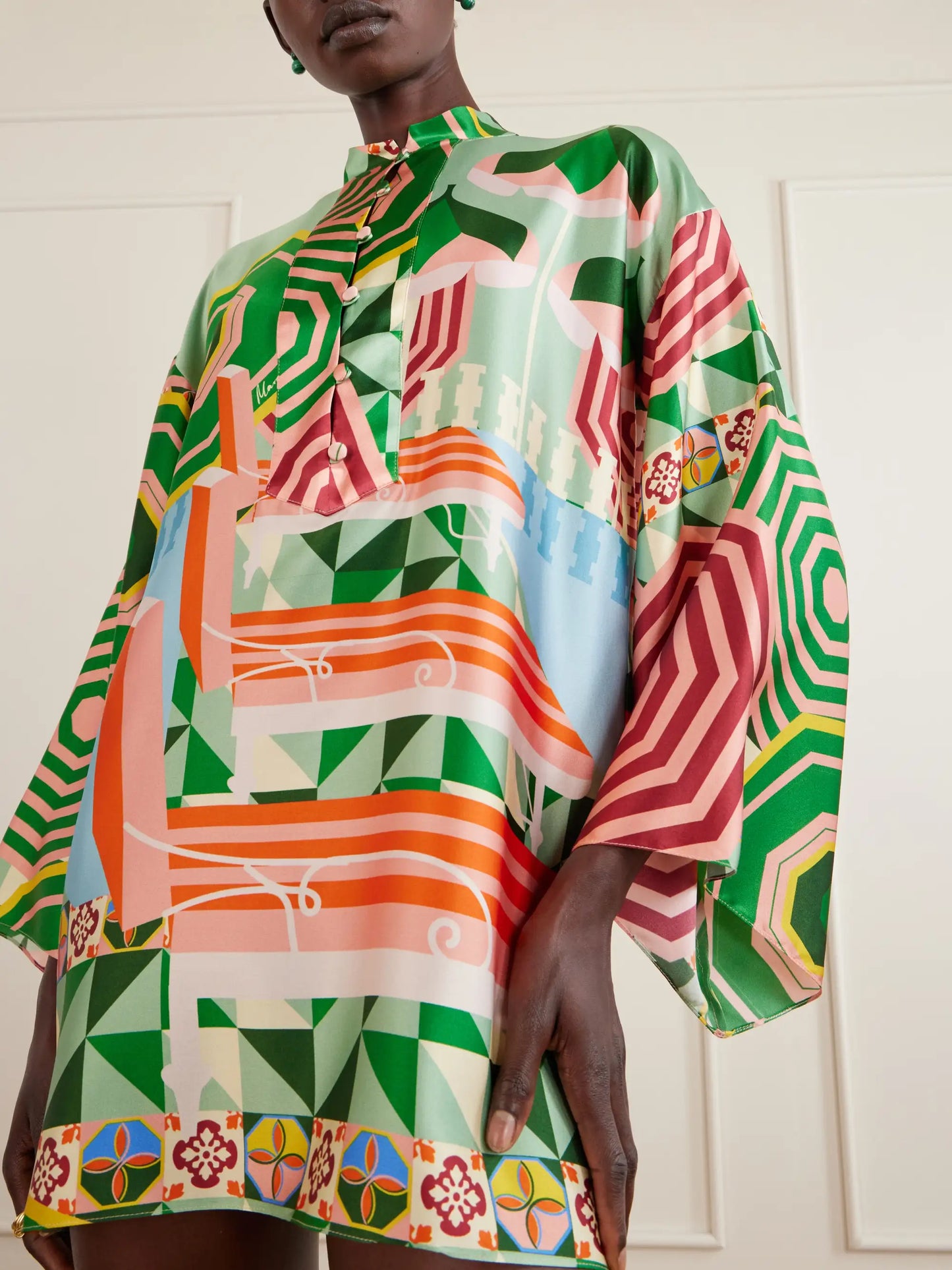 Maria Printed Silk-blend Satin Coverup