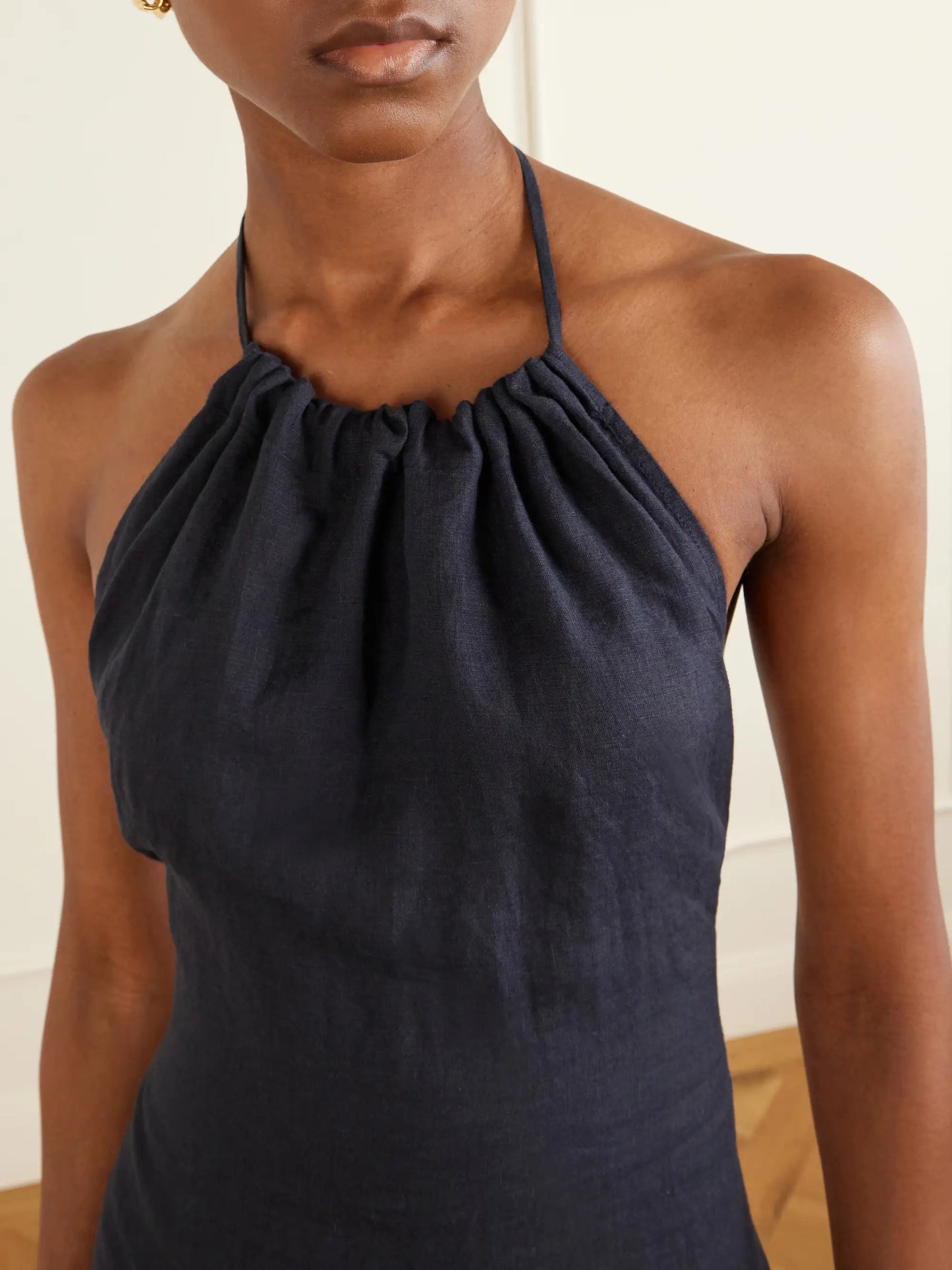 Lelia Open-back Linen-voile Halterneck Maxi Dress