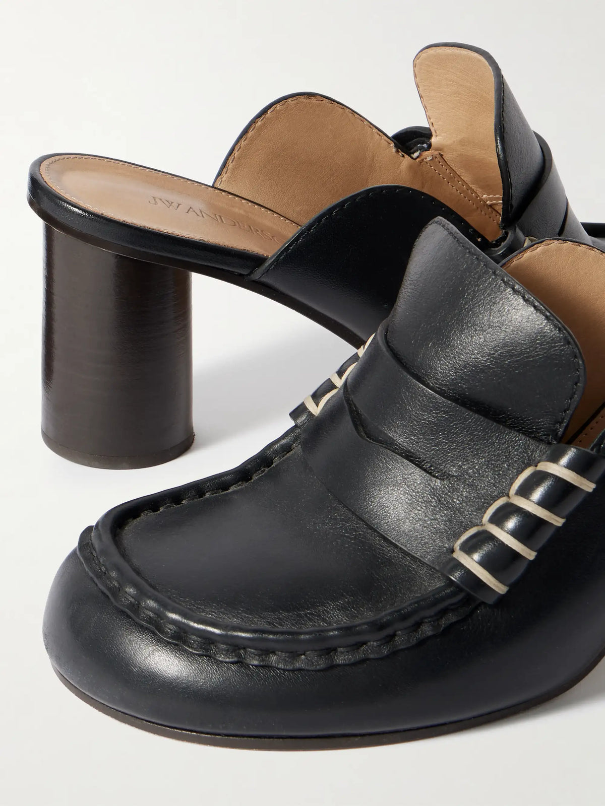 Loafer Whipstitched Leather Mules
