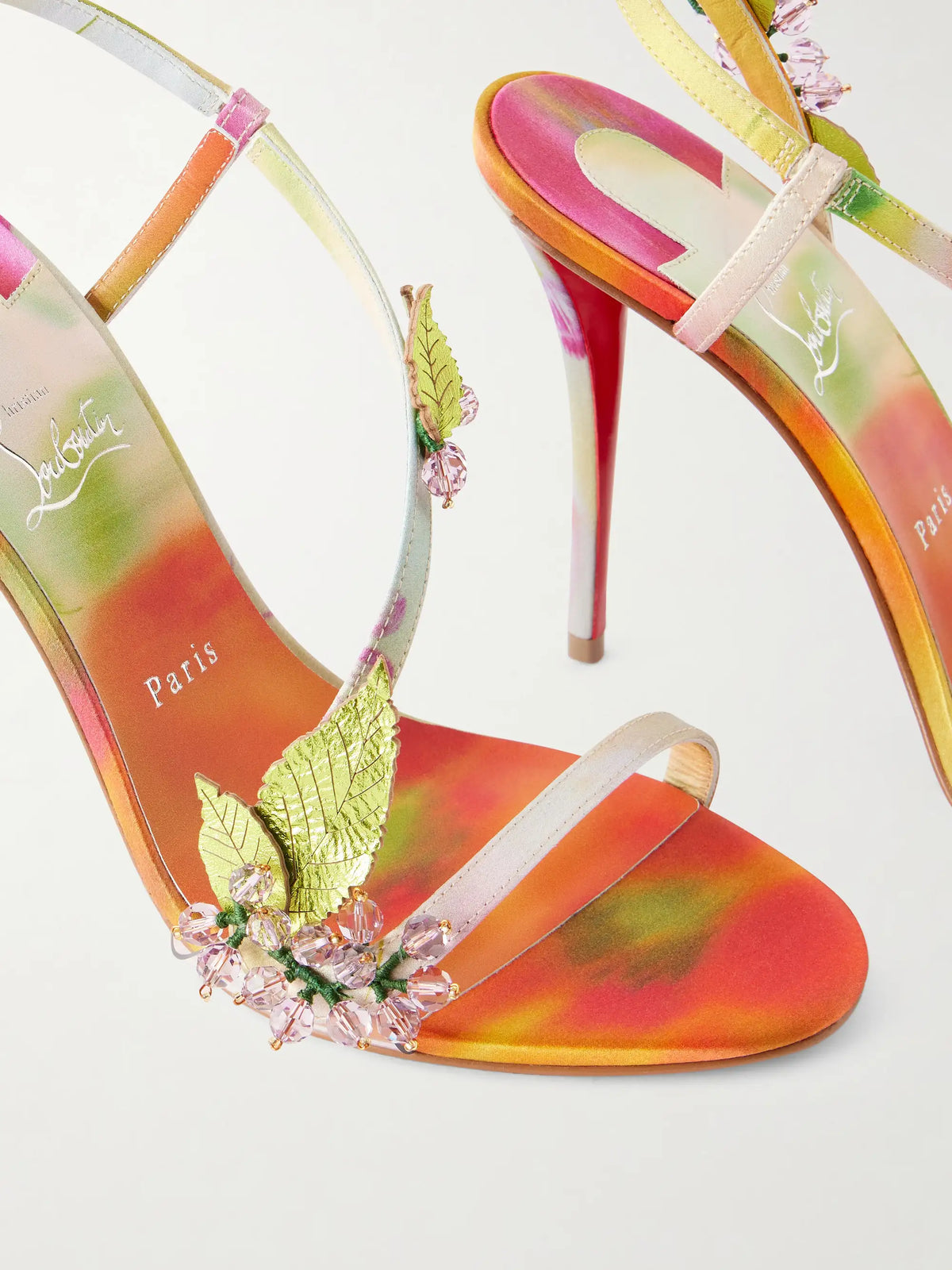 Rosa Fruit 100 Embellished Leather-trimmed Satin Sandals