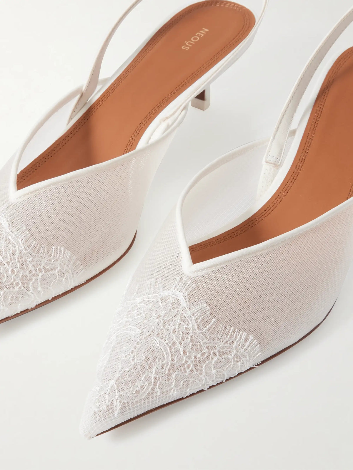 Irena Satin And Lace-trimmed Mesh Slingback Pumps
