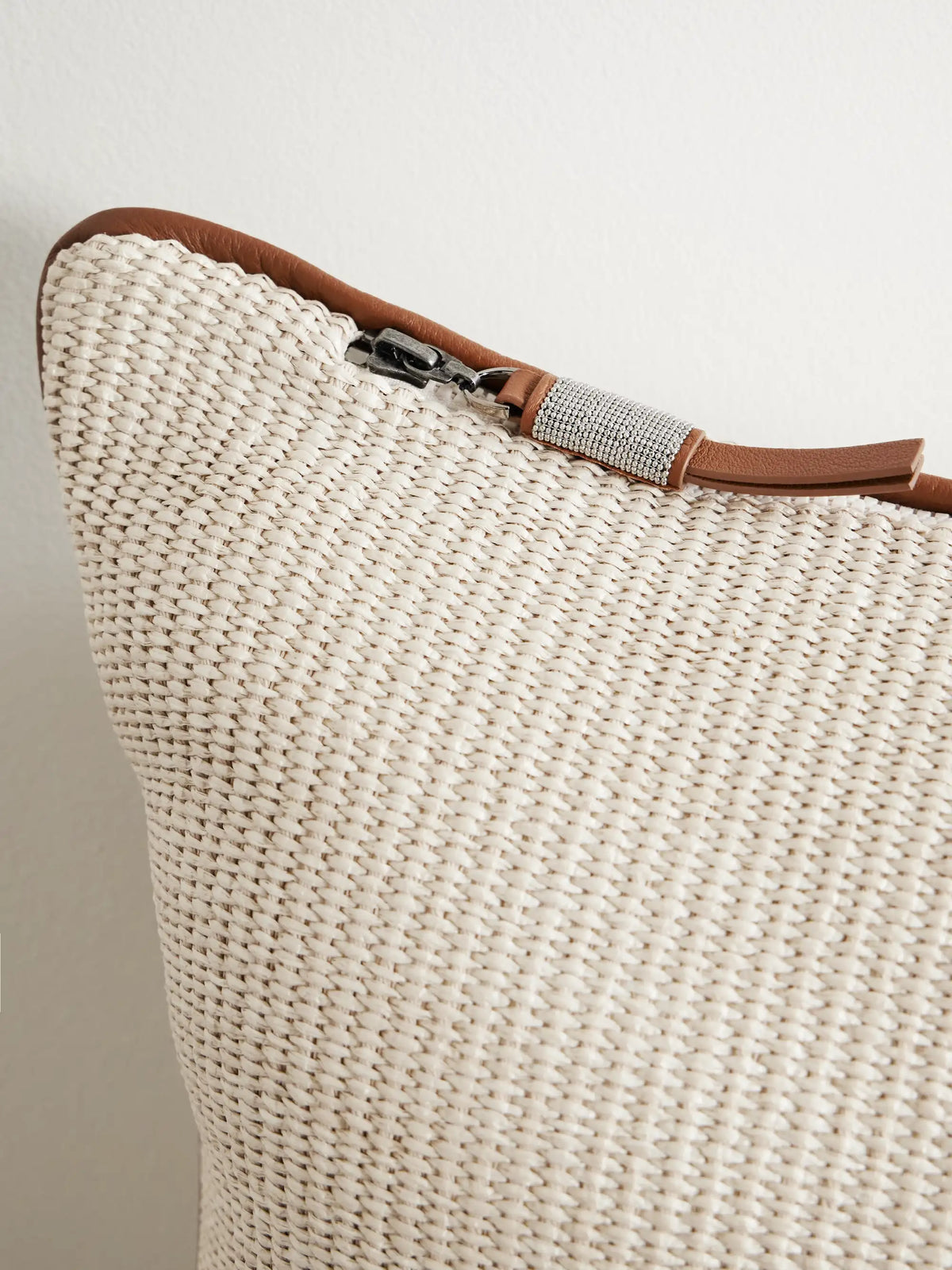 Leather-trimmed Woven Cotton-blend Cushion