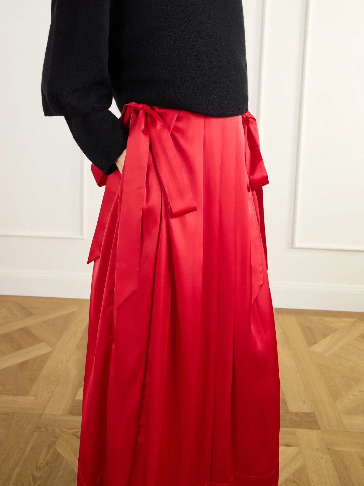 Simone Rocha Pleated Sheer Satin Midi Skirt