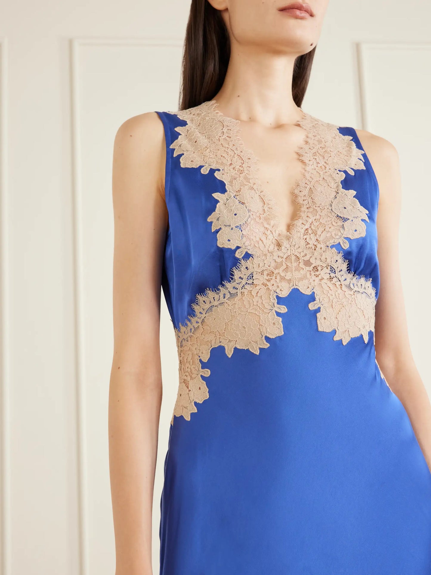 Lysandra Lace-trimmed Satin Midi Dress