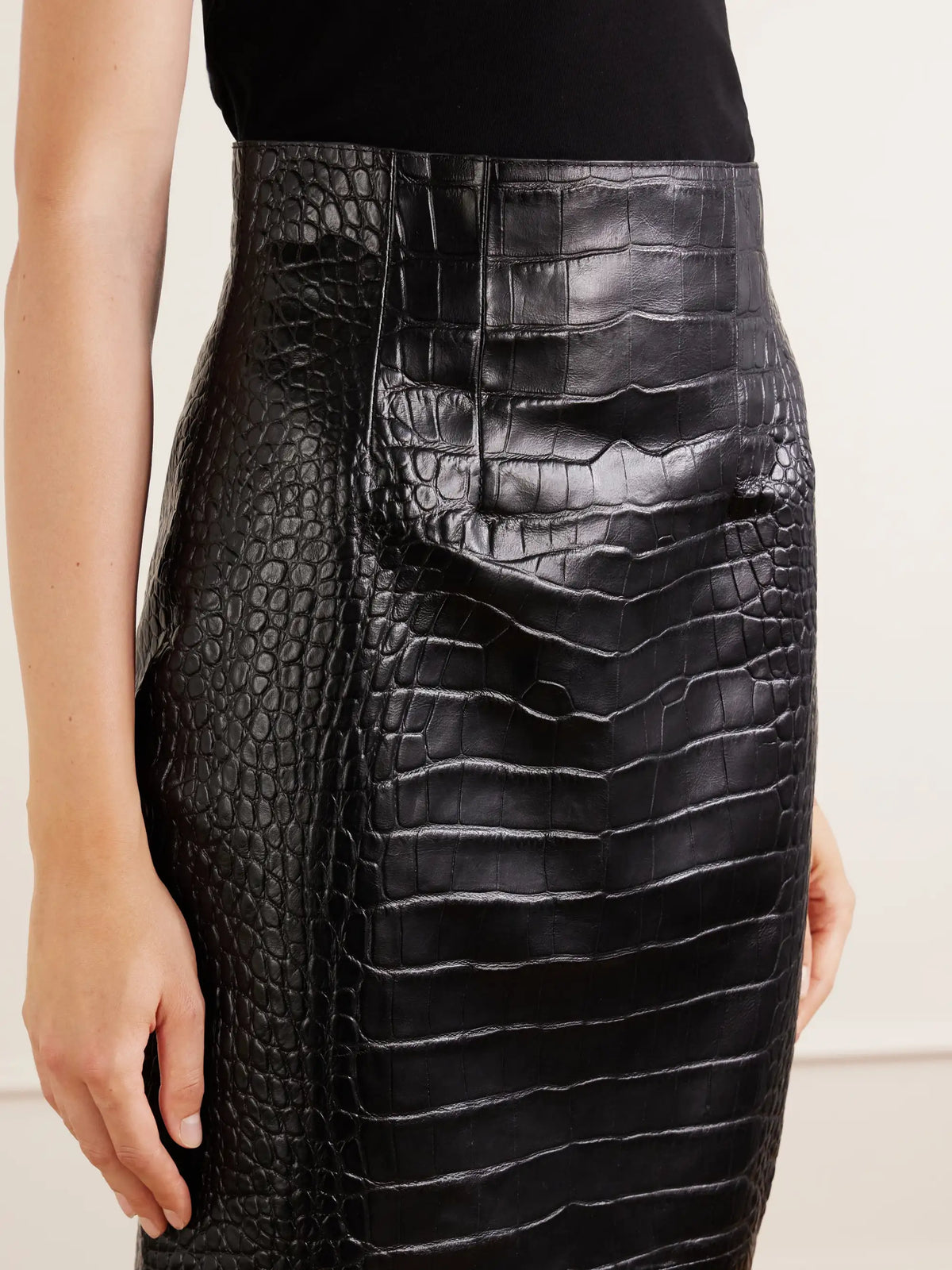 KHAITE Loxley Croc-effect Leather Midi Skirt