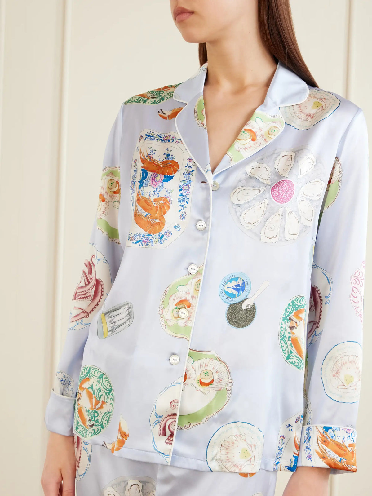 Lila Printed Silk-satin Pajama Set