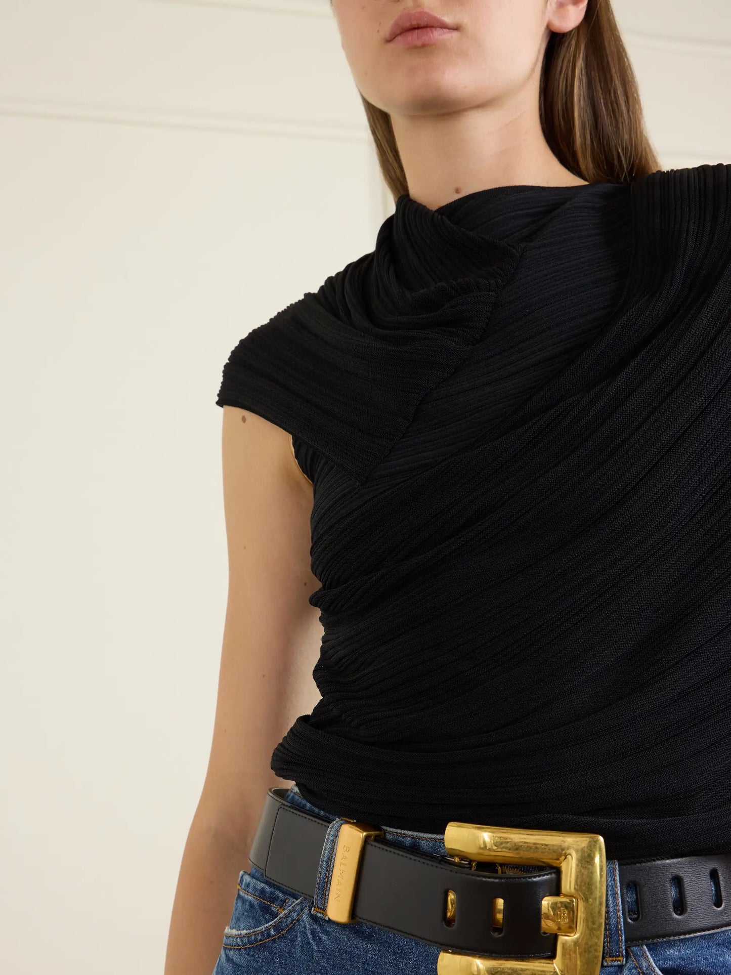 Draped Ribbed Jersey Blouse
