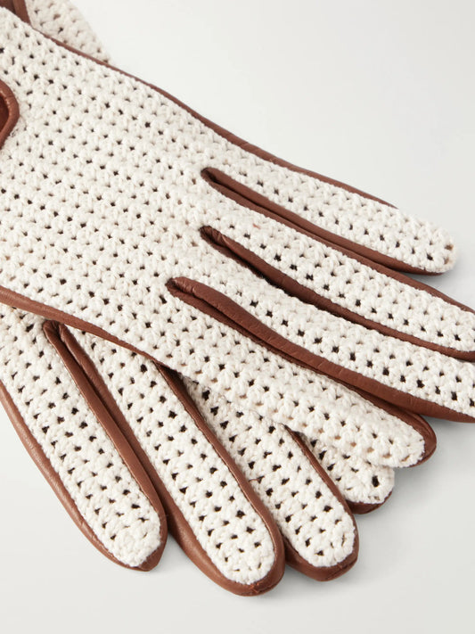 Agnelle Karine Crochet-knit And Leather Gloves
