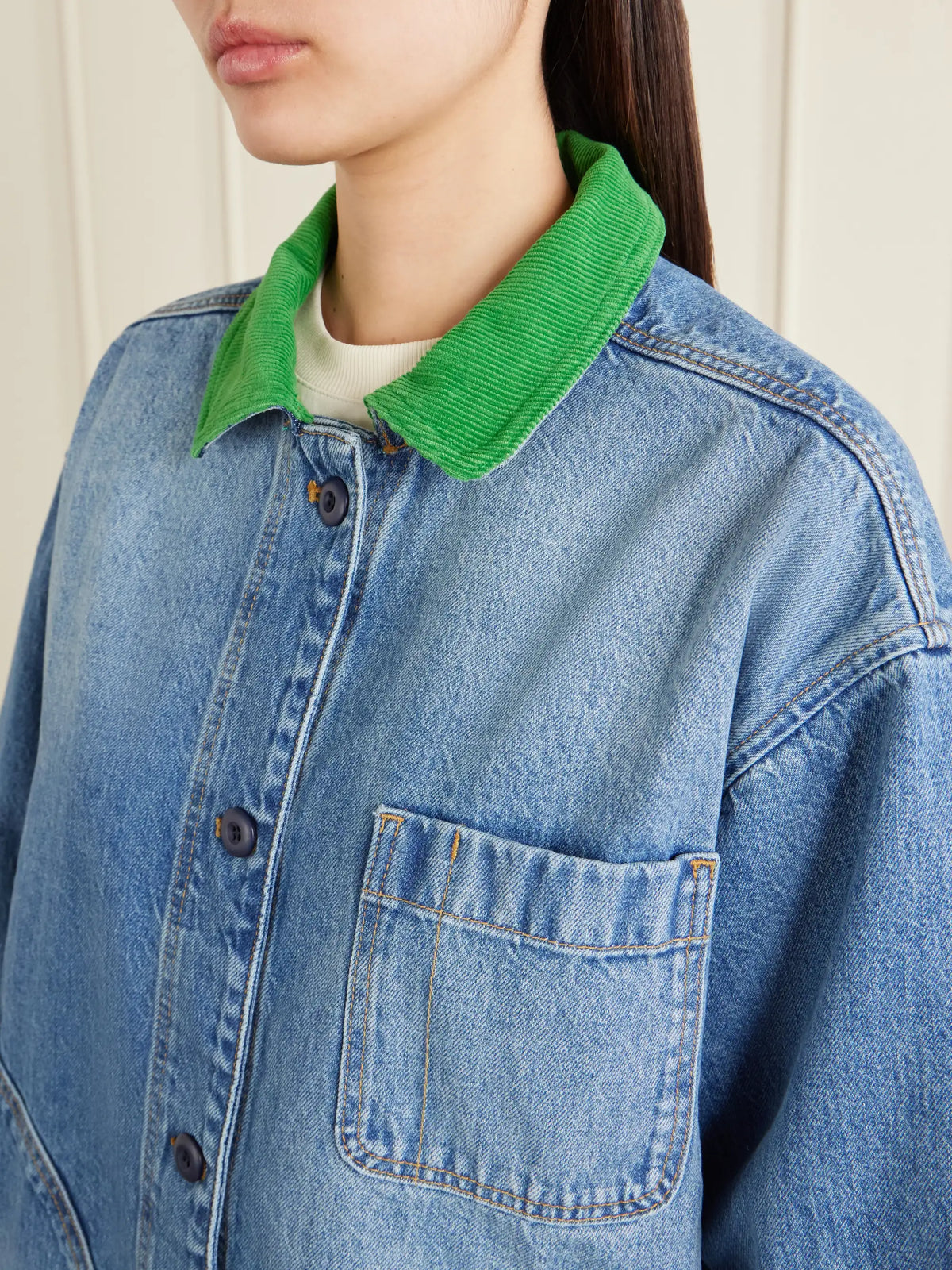 DÔEN Pascual Corduroy-trimmed Denim Jacket