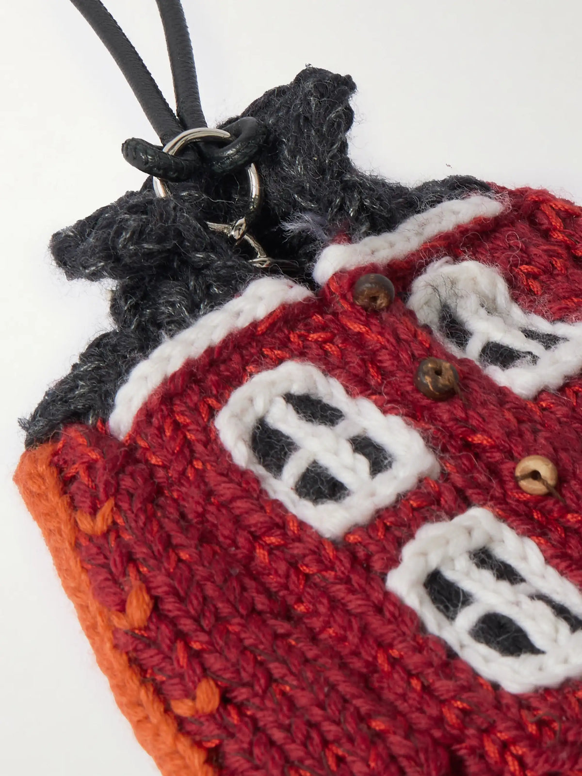 House Cardigan Crocheted Cotton And Leather Bag Charm