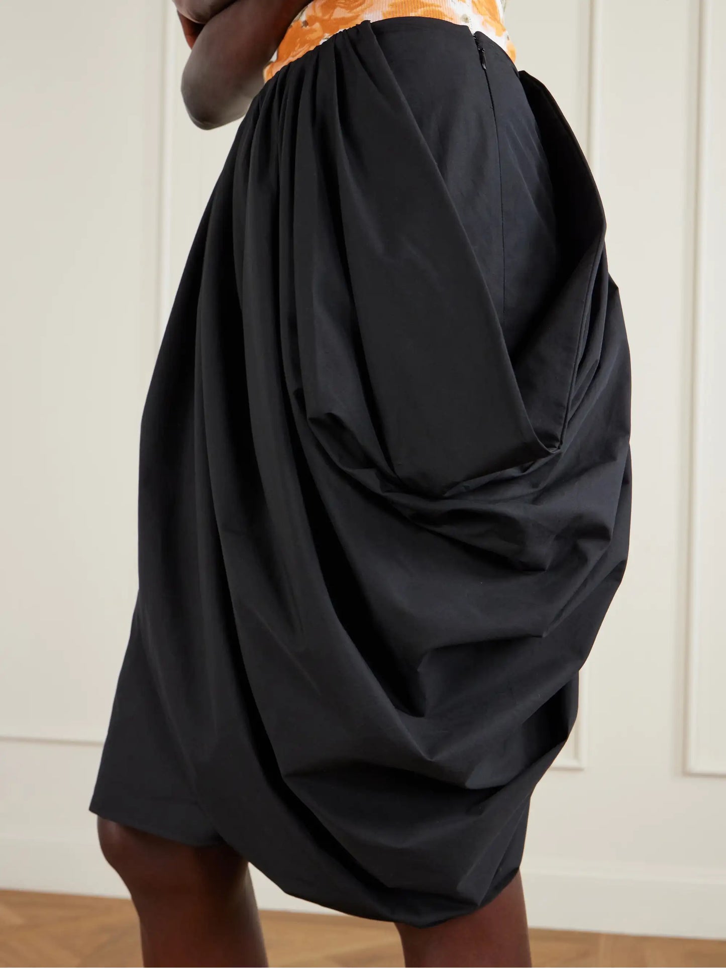 Asymmetric Draped Cotton-poplin Skirt