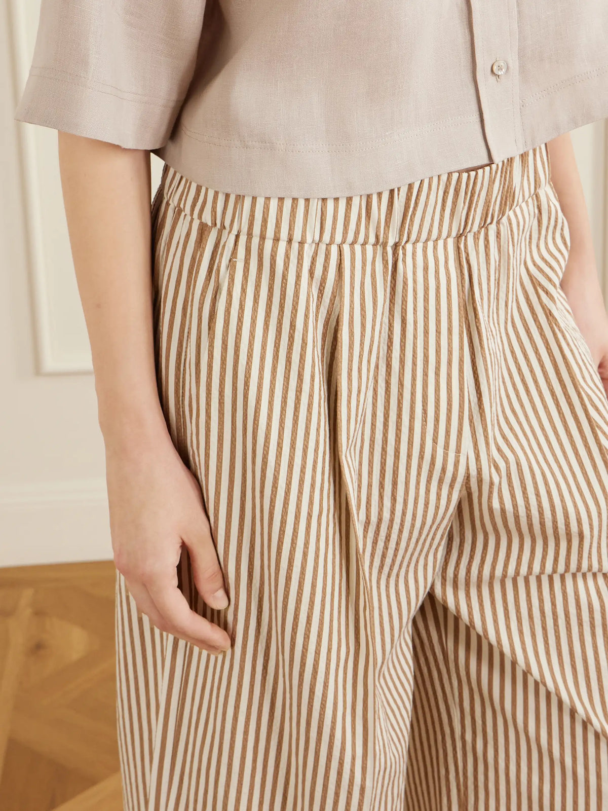 Cropped Pleated Striped Cotton-blend Wide-leg Pants