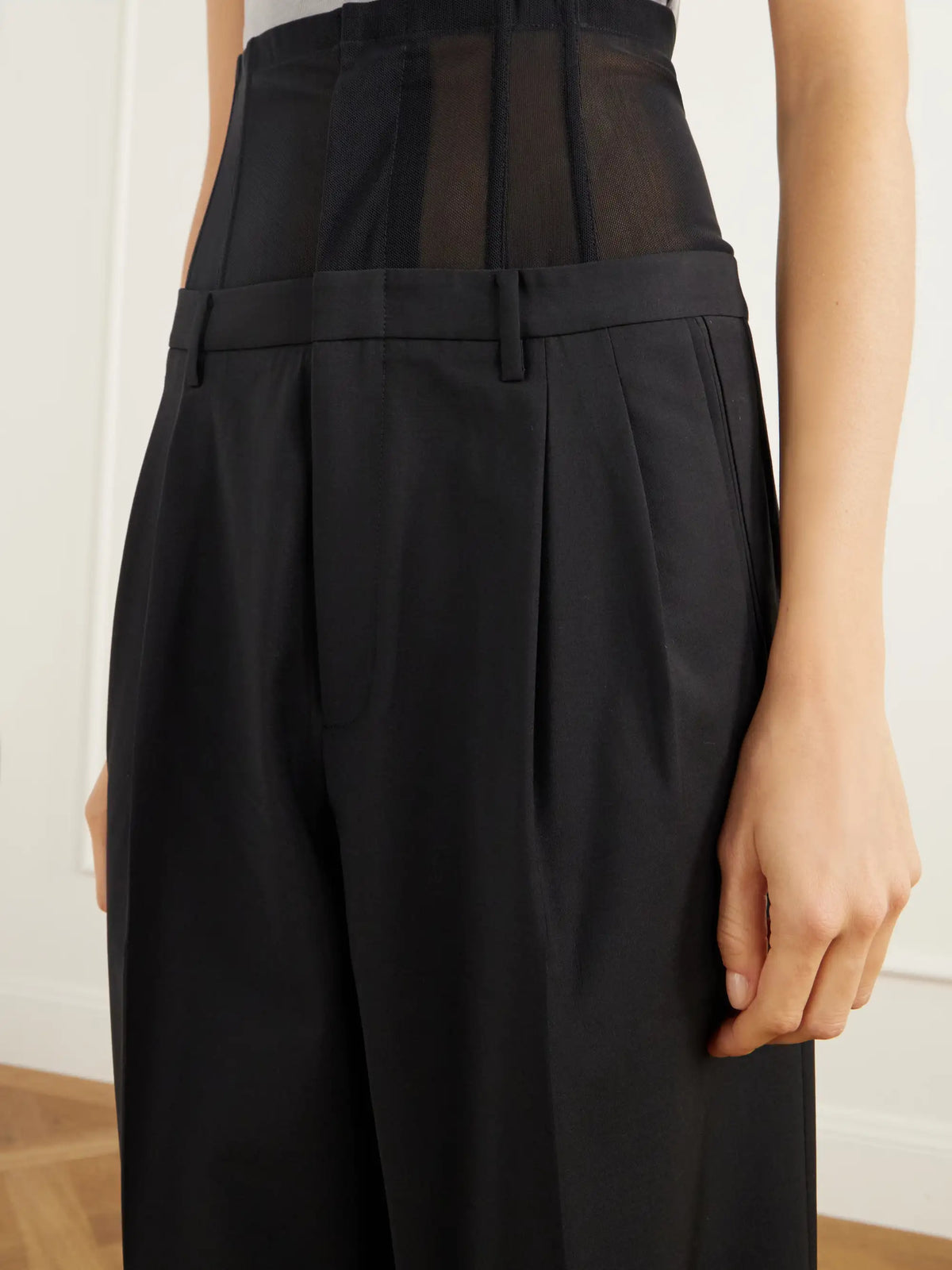 Tibi Mesh-trimmed Pleated Fresco Straight-leg Pants