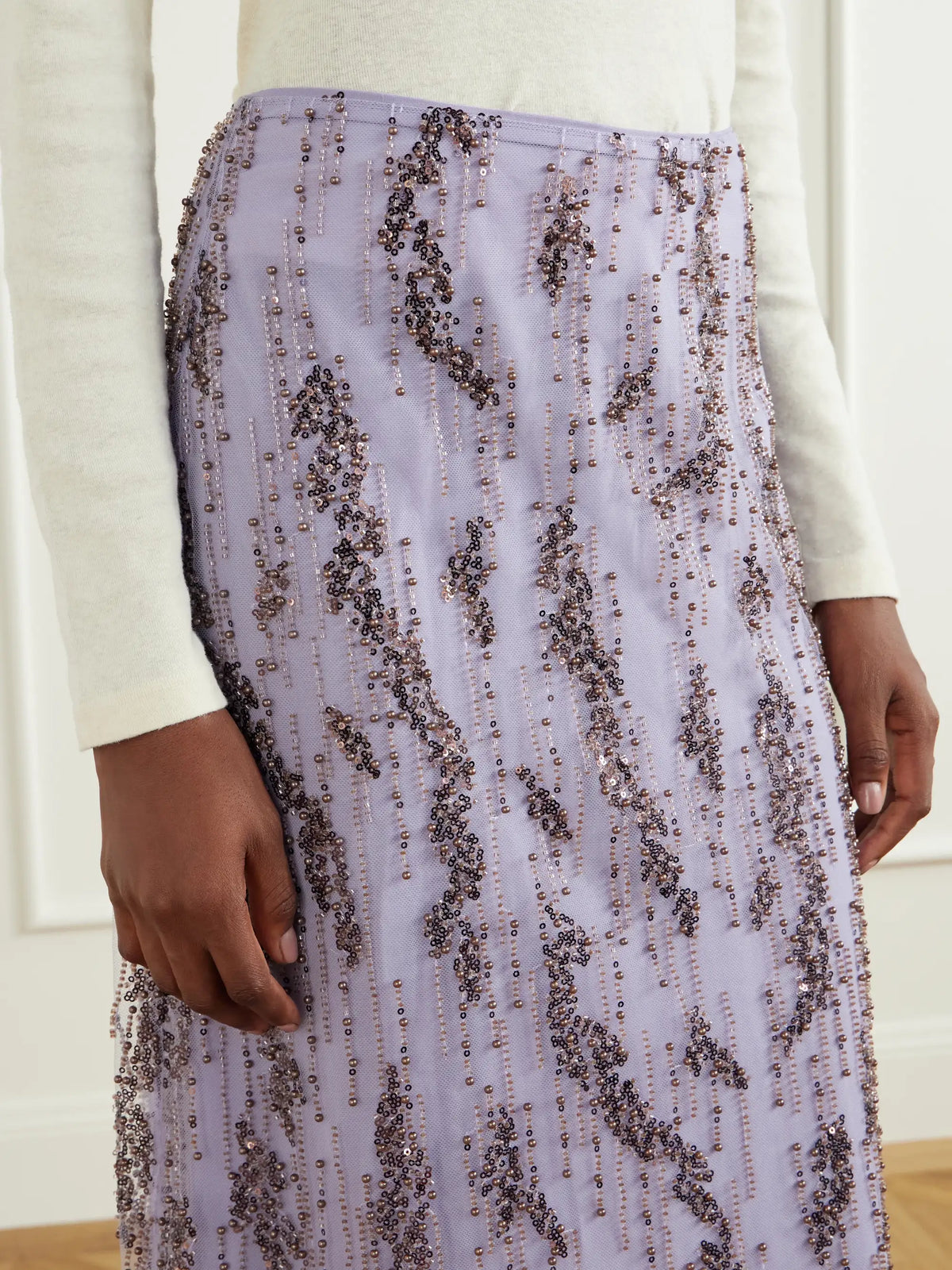 STAUD Bead-embellished Midi Skirt