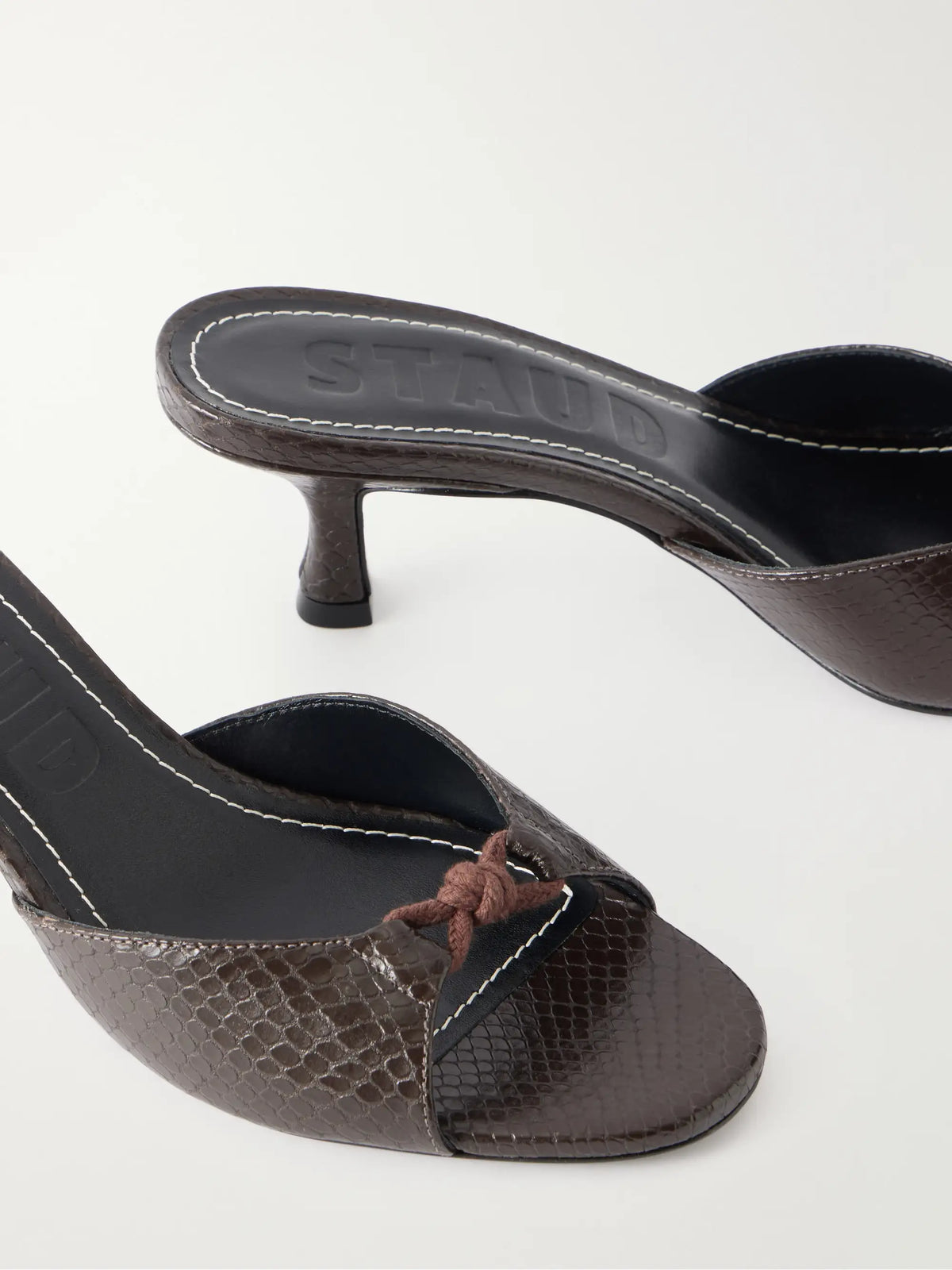STAUD Brynn 70 Snake-effect Leather Mules