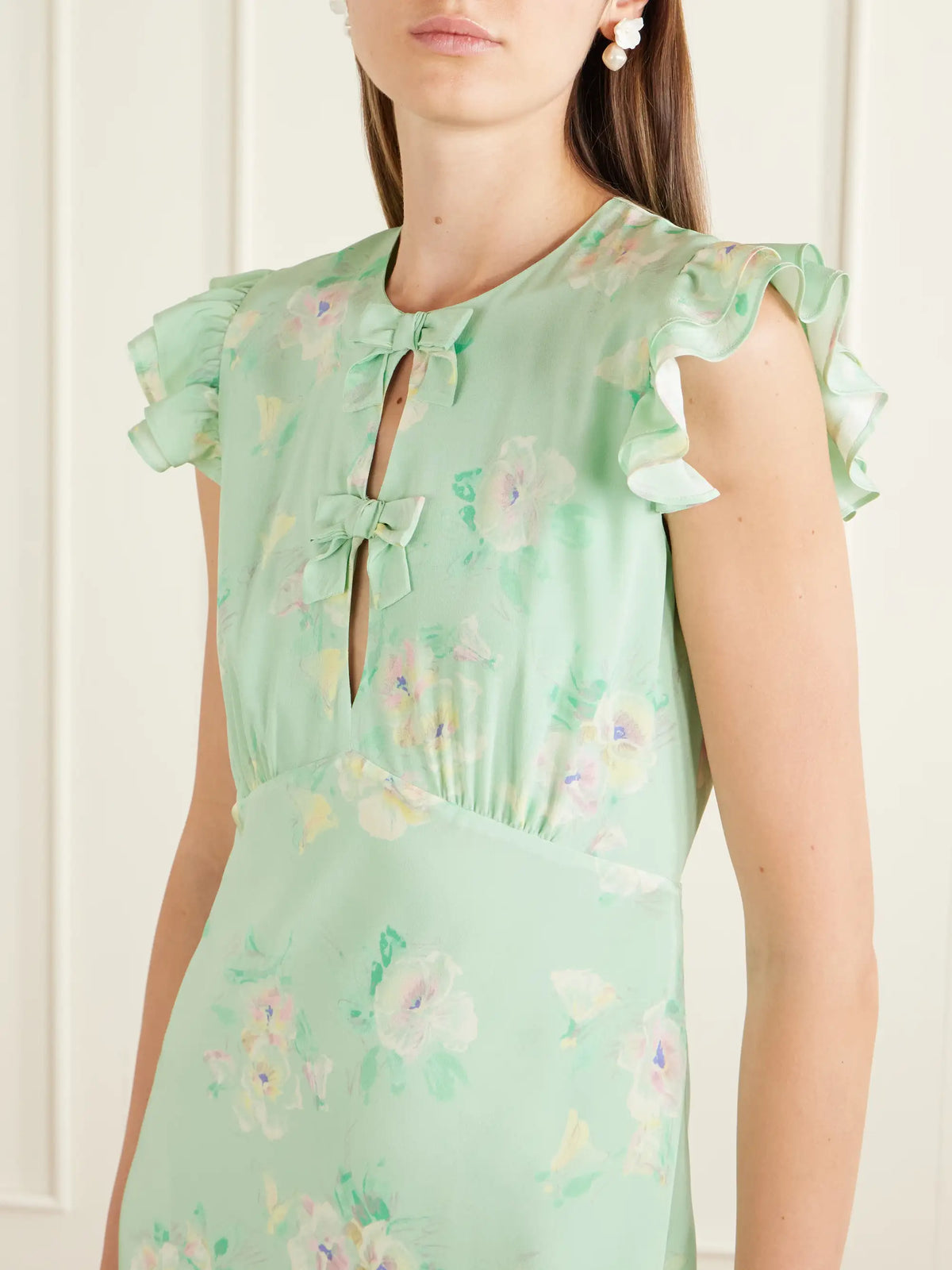 Floral-print Ruffle-trim Silk Midi Dress