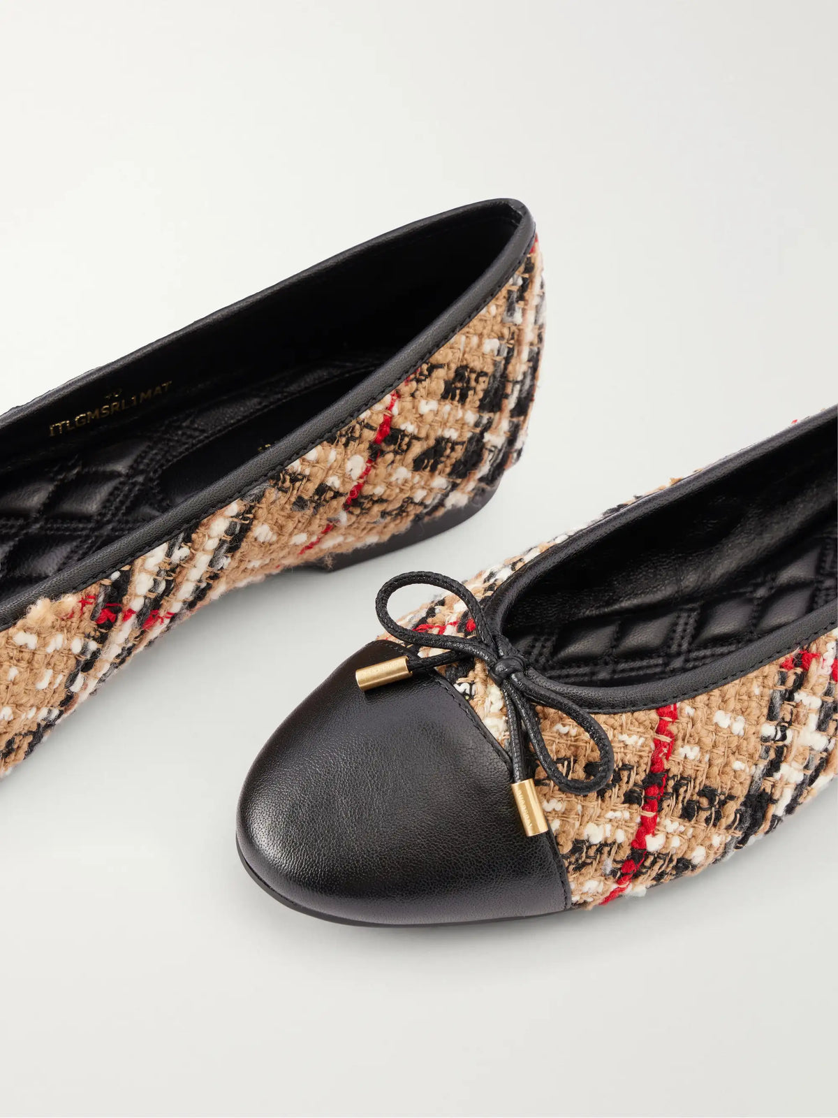 Burberry Checked Leather-trimmed Bouclé Ballet Flats
