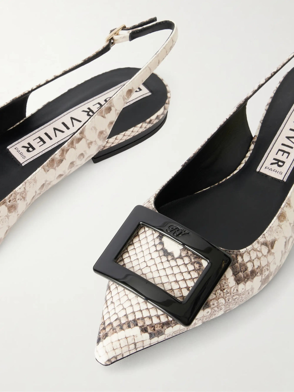 Gommettine Buckled Snake-effect Leather Slingback Ballet Flats