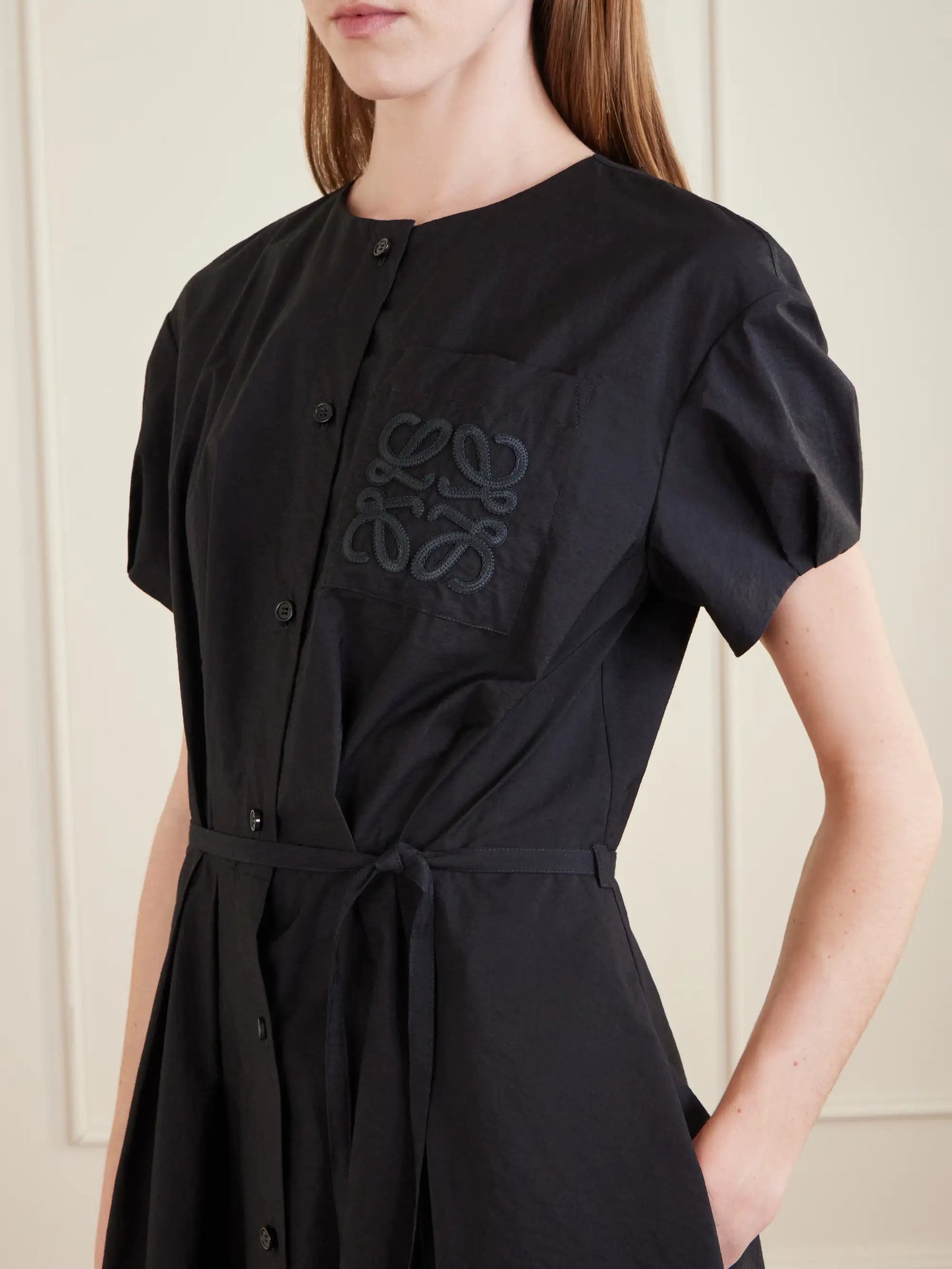 + Paula's Ibiza Anagram Embroidered Belted Cotton-blend Midi Dress