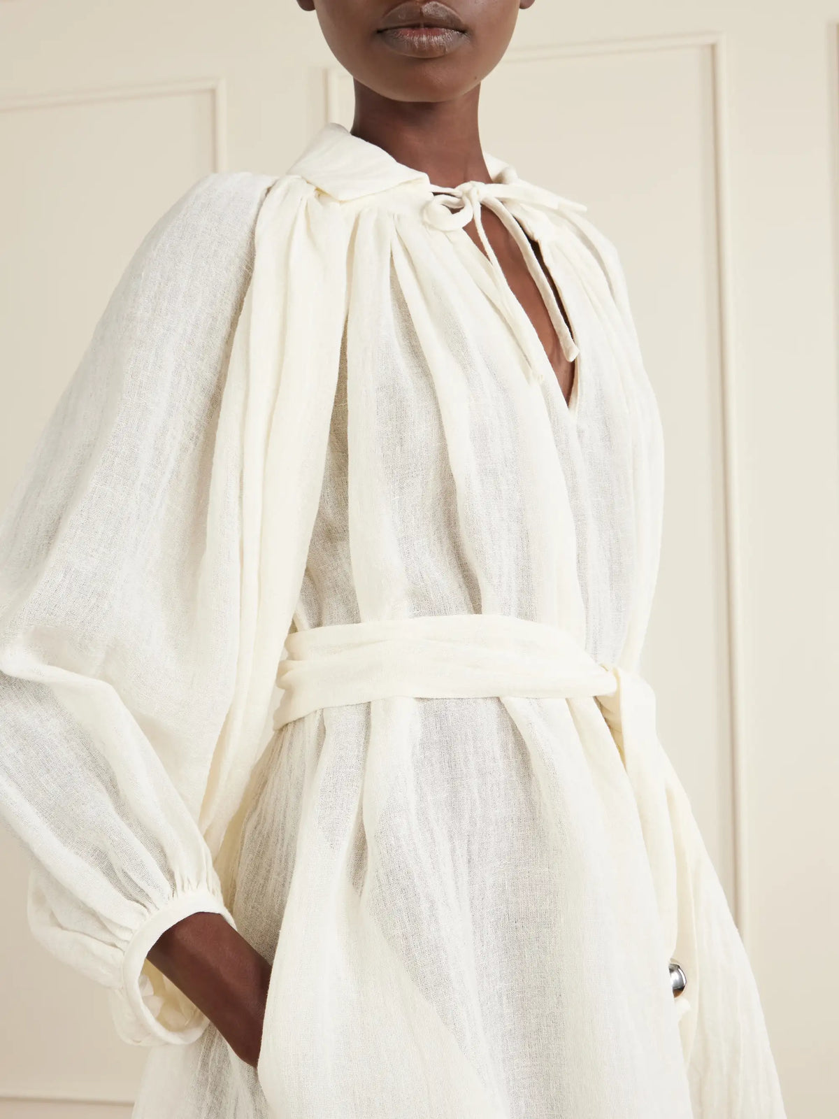 Poet Belted Linen Mini Dress