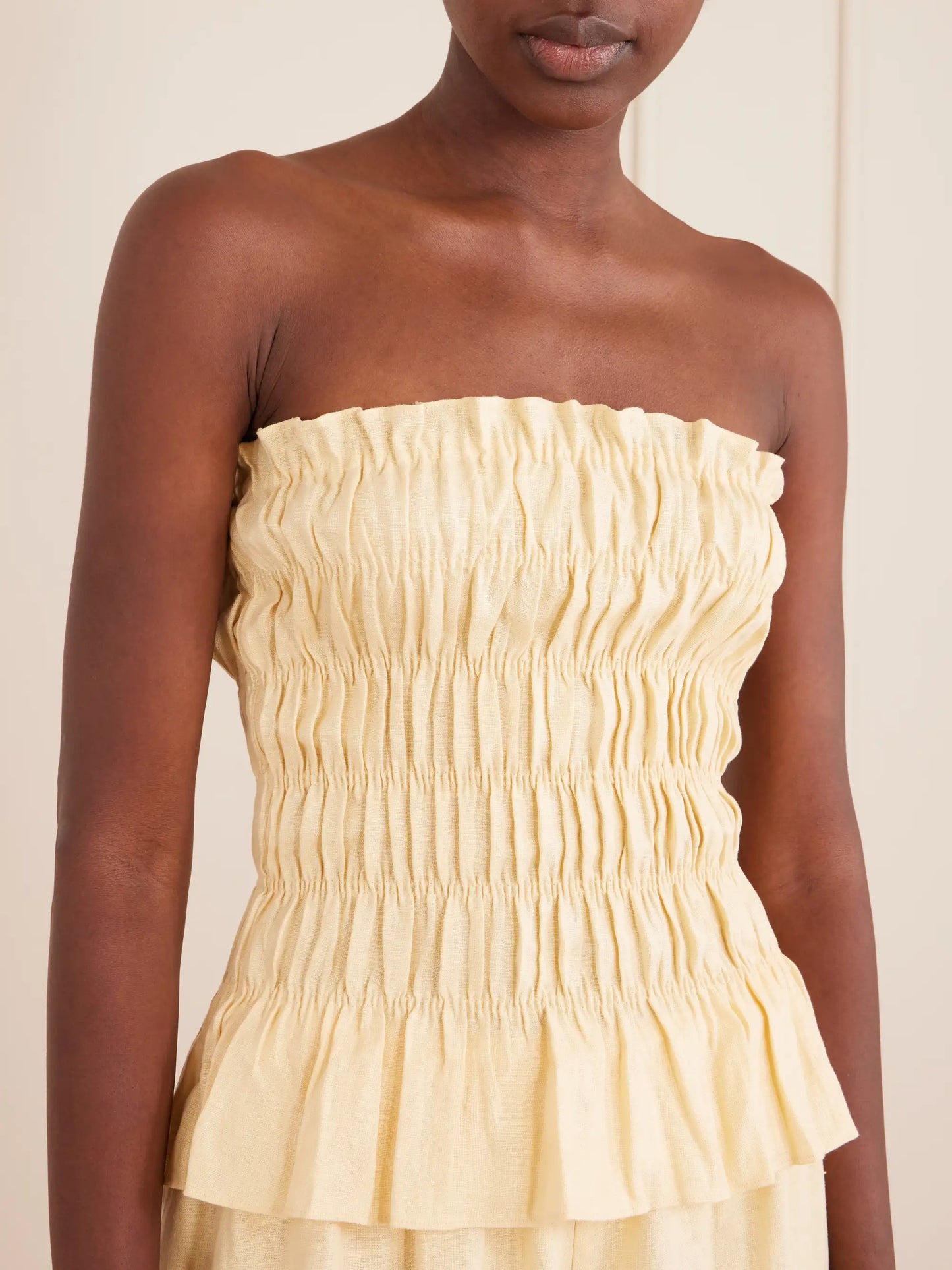 Tiera Strapless Shirred Linen Top