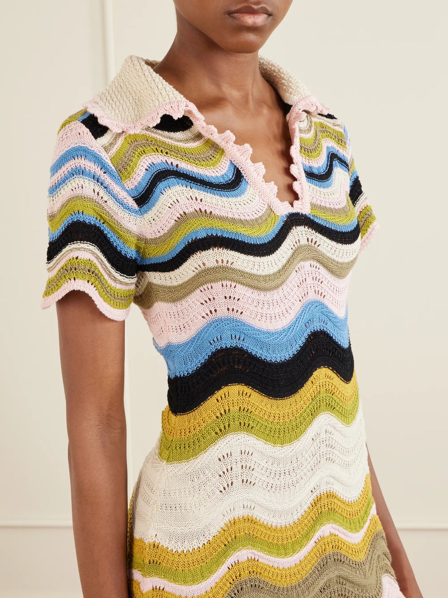 Scalloped Crocheted Cotton Mini Dress