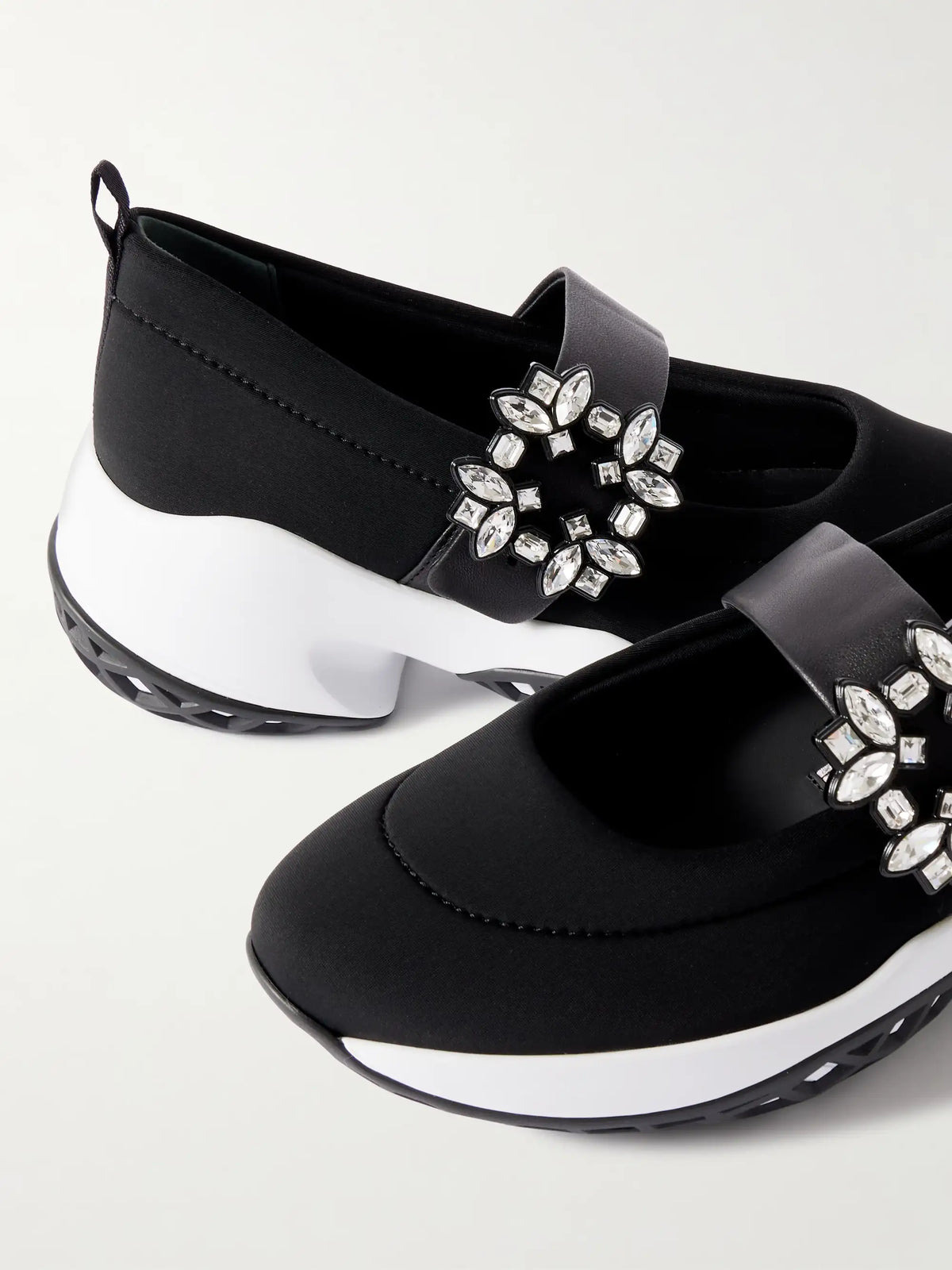 Viv Run Crystal-embellished Stretch And Leather Sneakers