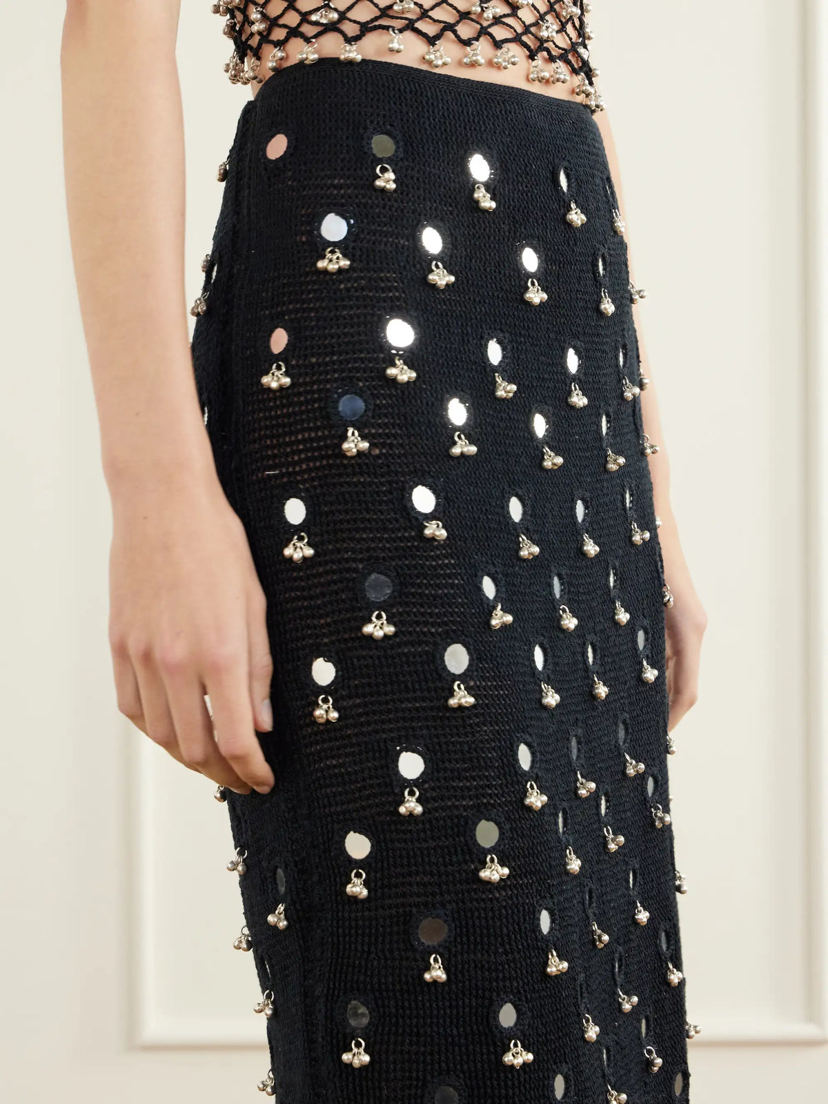 Yoshita 1967 Anastacia Embellished Cotton Crochet-knit Midi Skirt
